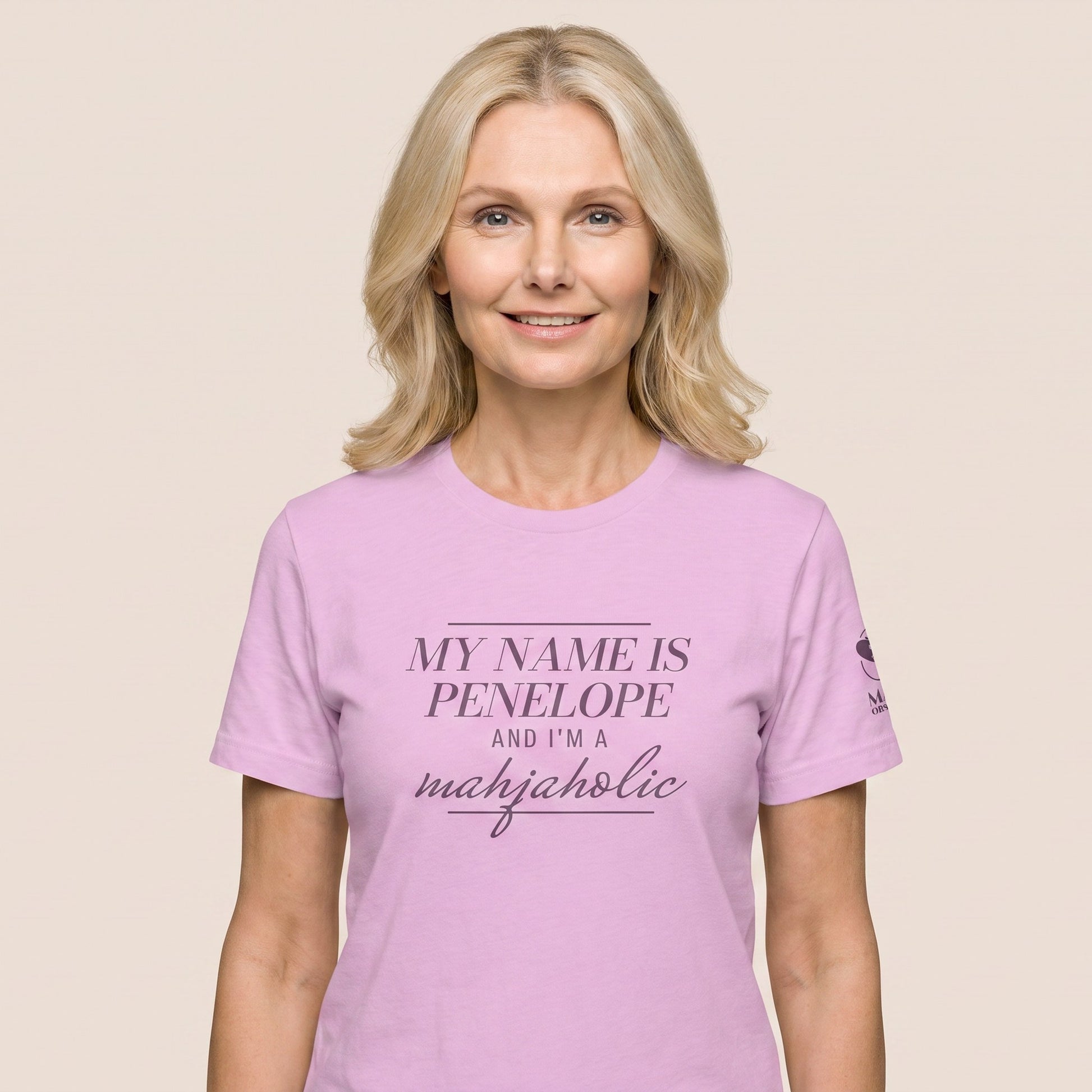 Women's mahjong t-shirt Lilac front view - Mahj Obsessed [color:lilac]