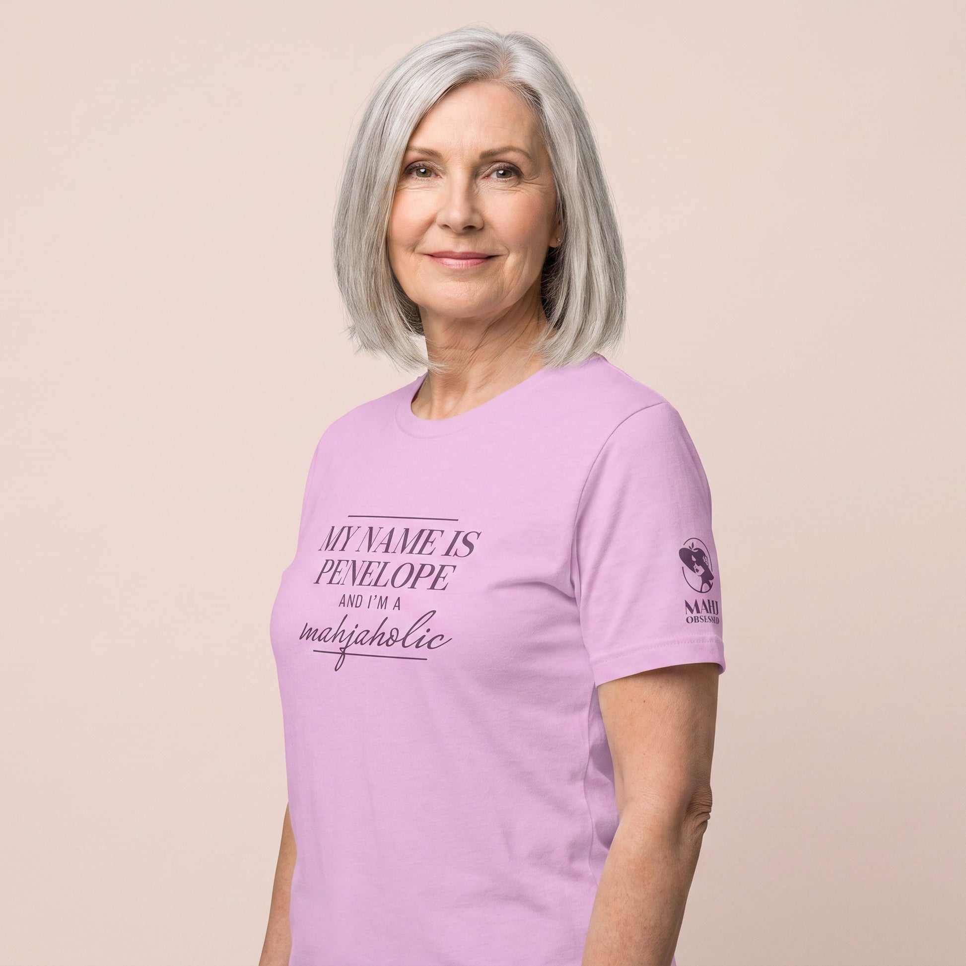 Mahjong tee Lilac three-quarter view - Mahj Obsessed [color:lilac]