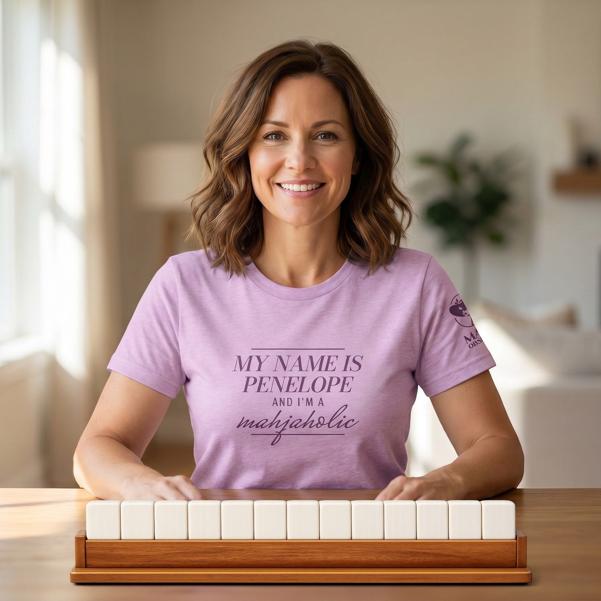 Mahjong t-shirt at game table Lilac - Mahj Obsessed [color:lilac]