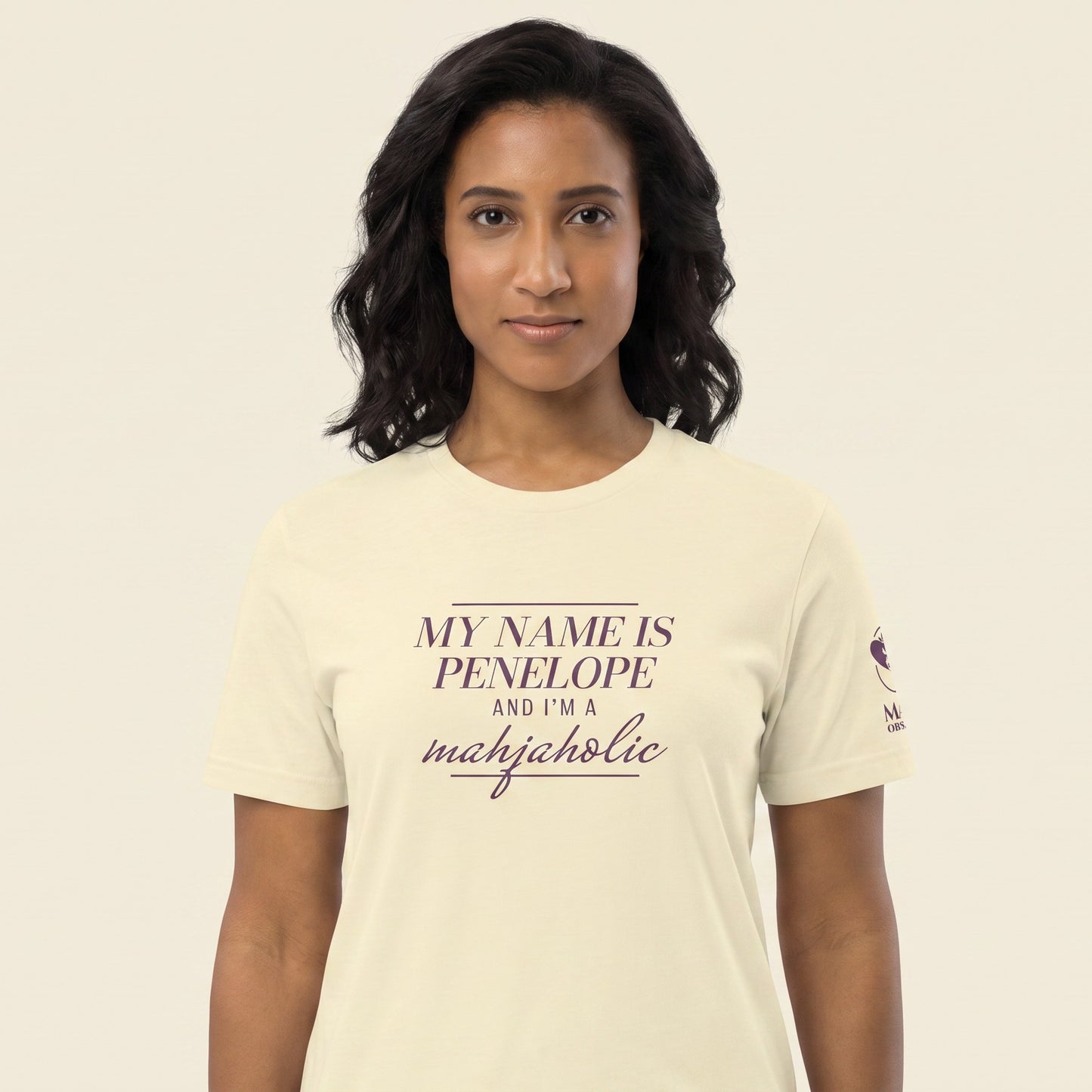 Women's mahjong t-shirt Natural front view - Mahj Obsessed [color:natural]