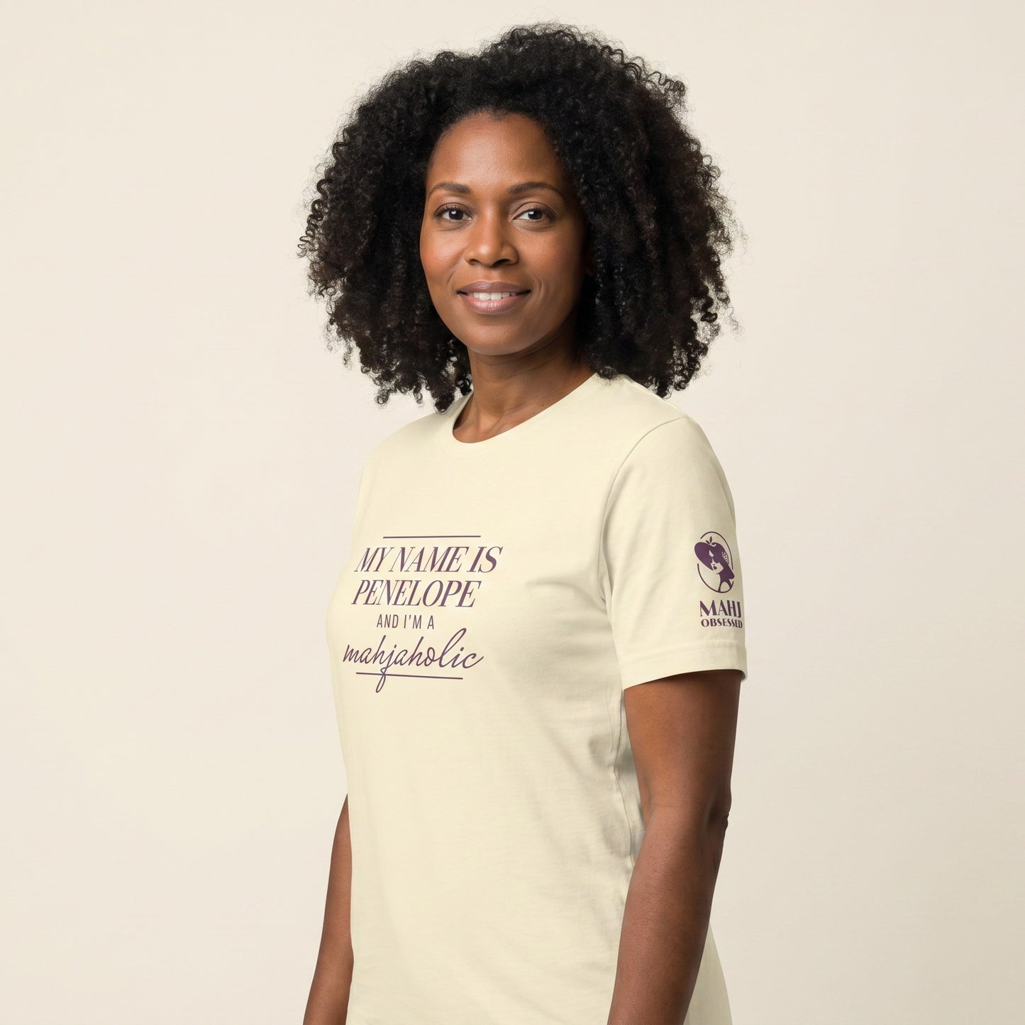 Mahjong tee Natural three-quarter view - Mahj Obsessed [color:natural]