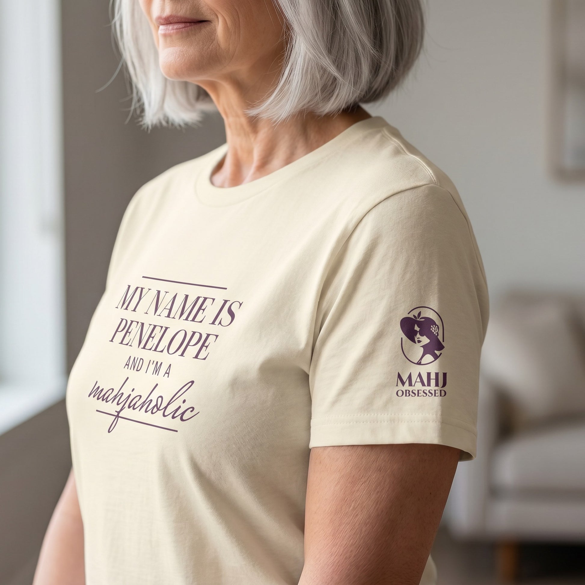 Mahjong t-shirt sleeve detail Natural - Mahj Obsessed [color:natural]
