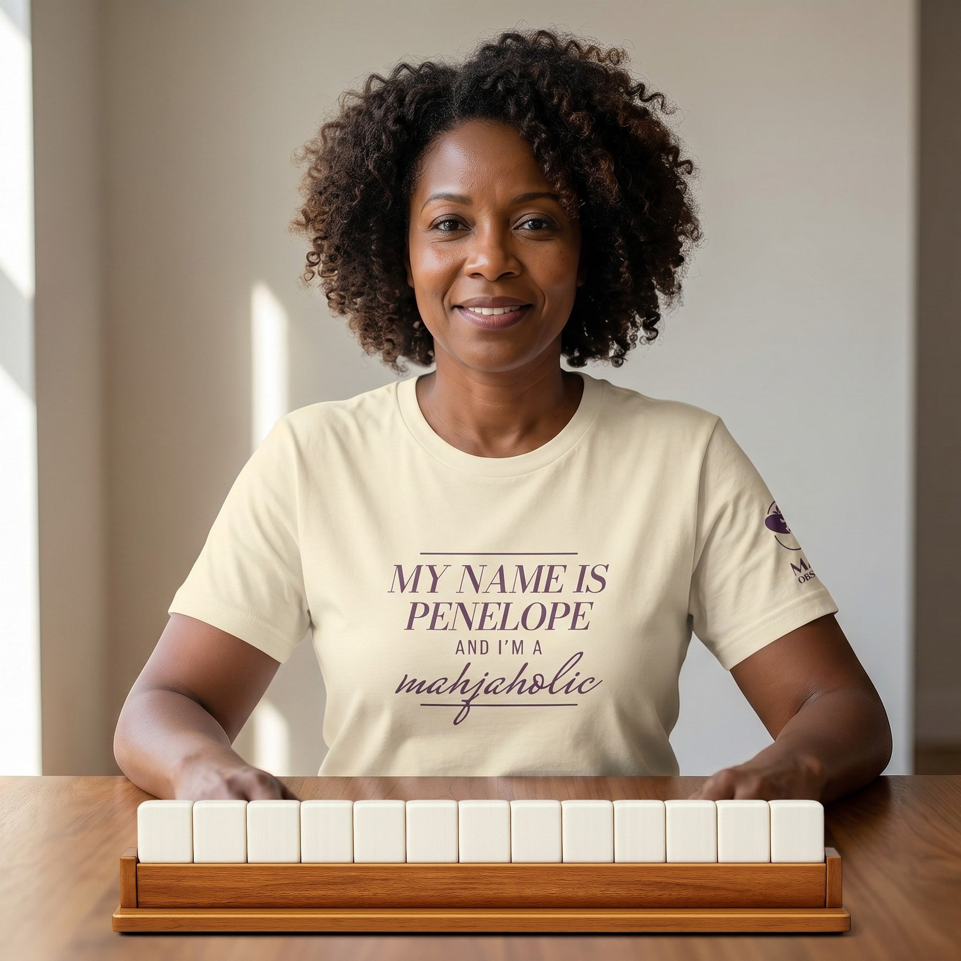 Mahjong t-shirt at game table Natural - Mahj Obsessed [color:natural]