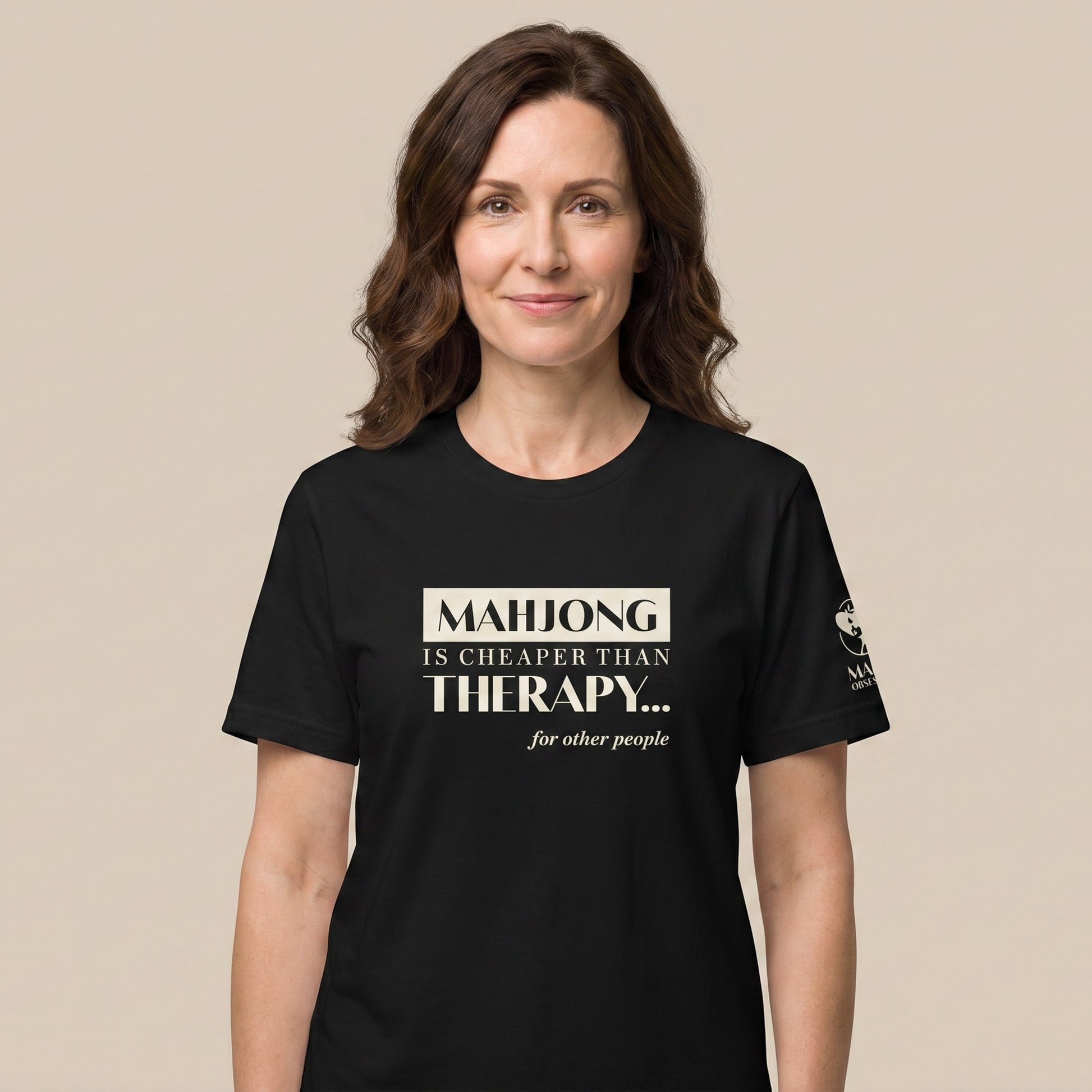 Women's mahjong t-shirt Black front view - Mahj Obsessed [color:black]