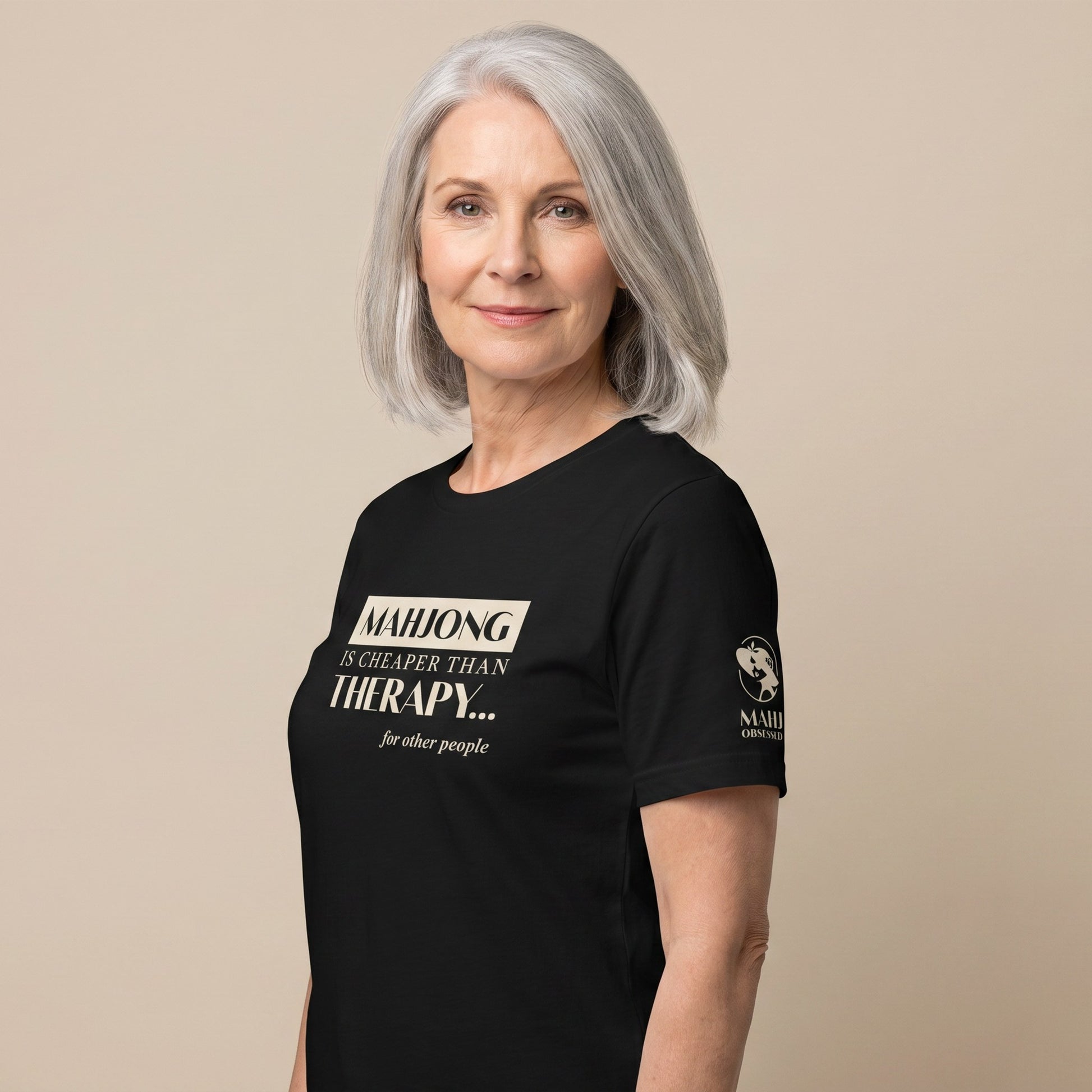 Mahjong tee Black three-quarter view - Mahj Obsessed [color:black]