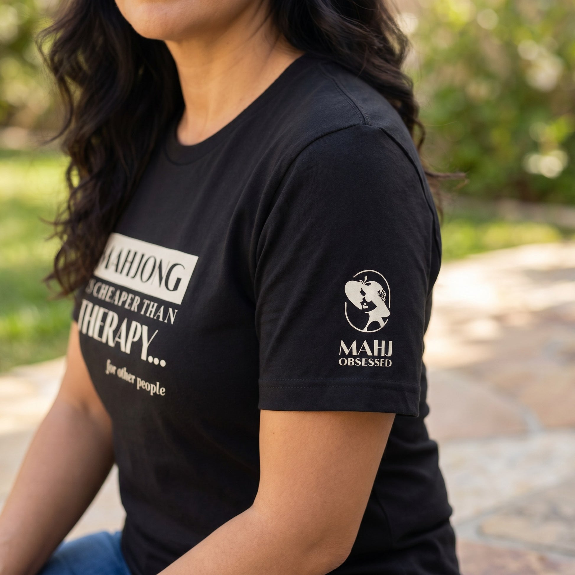 Mahjong t-shirt sleeve detail Black - Mahj Obsessed [color:black]