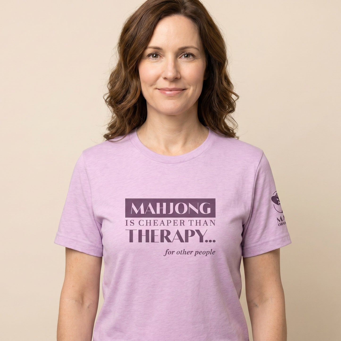 Women's mahjong t-shirt Lilac front view - Mahj Obsessed [color:lilac]