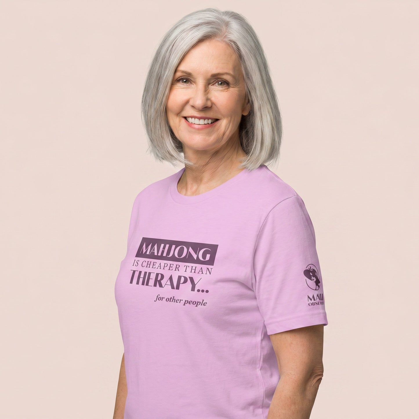 Mahjong tee Lilac three-quarter view - Mahj Obsessed [color:lilac]