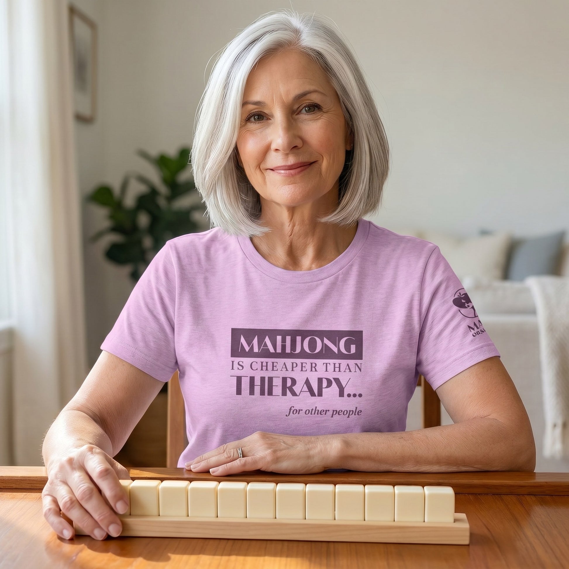 Mahjong t-shirt at game table Lilac - Mahj Obsessed [color:lilac]