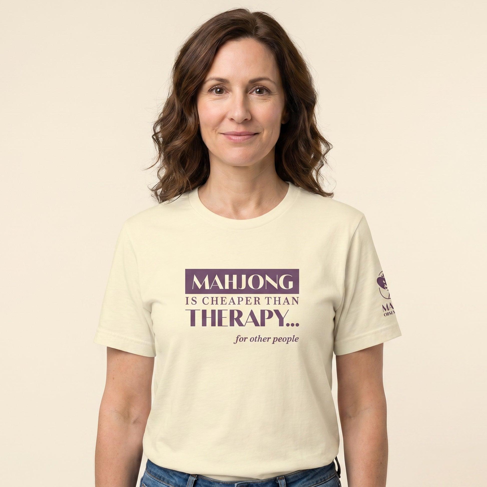 Women's mahjong t-shirt Natural front view - Mahj Obsessed [color:natural]