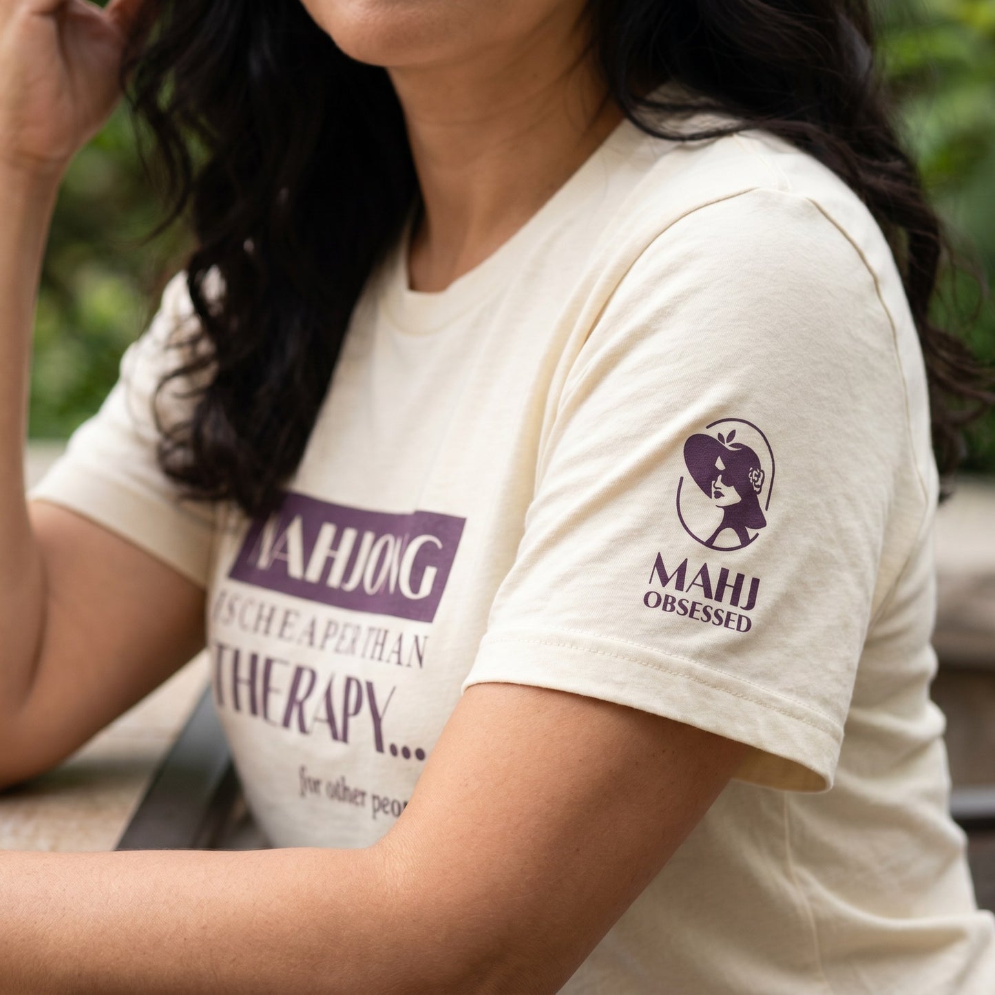 Mahjong t-shirt sleeve detail Natural - Mahj Obsessed [color:natural]