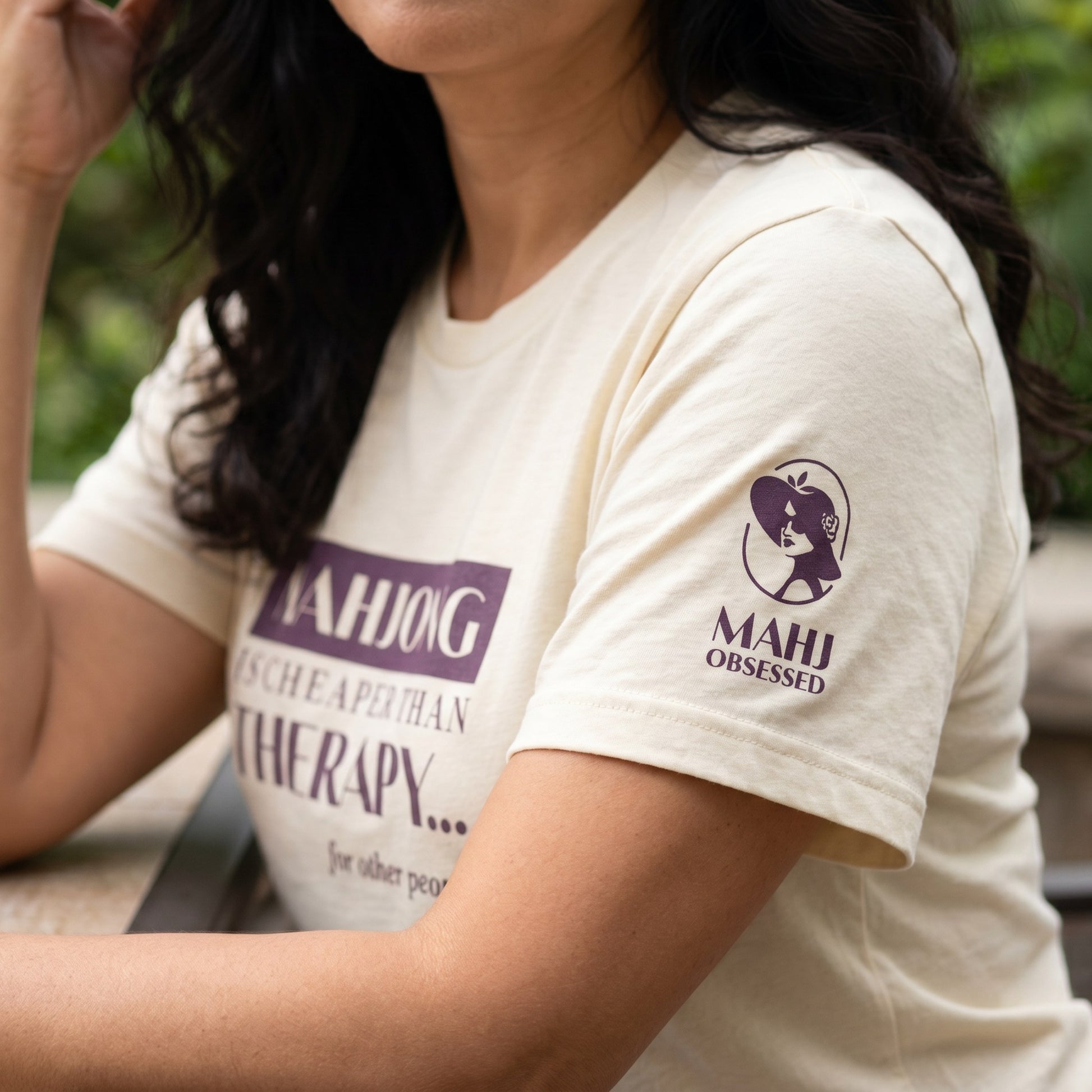 Mahjong t-shirt sleeve detail Natural - Mahj Obsessed [color:natural]