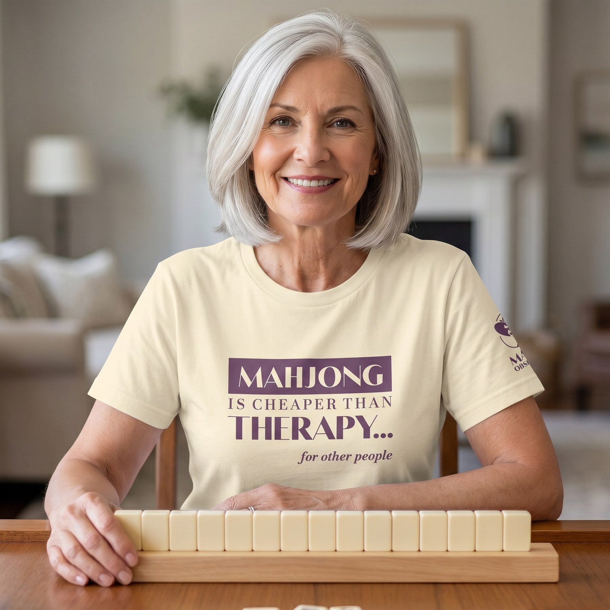 Mahjong t-shirt at game table Natural - Mahj Obsessed [color:natural]