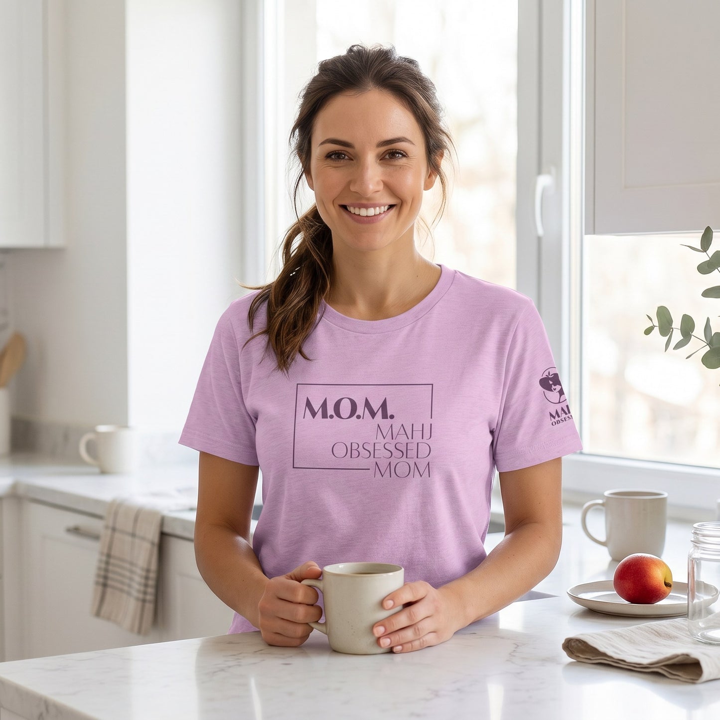 Woman wearing mahjong t-shirt Lilac - Mahj Obsessed [color:lilac]