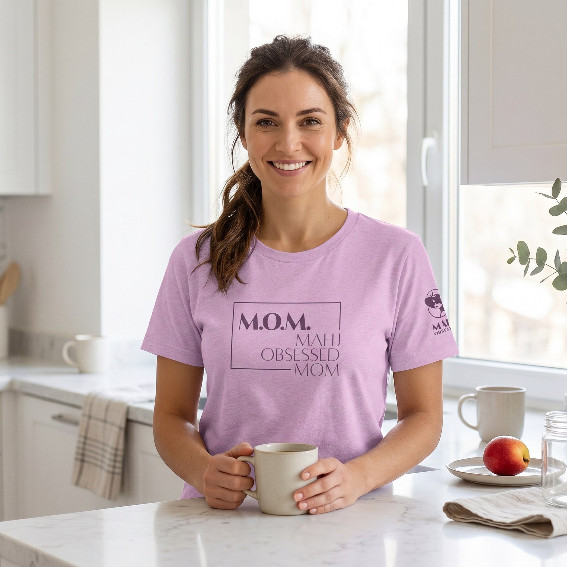 Woman wearing mahjong t-shirt Lilac - Mahj Obsessed [color:lilac]
