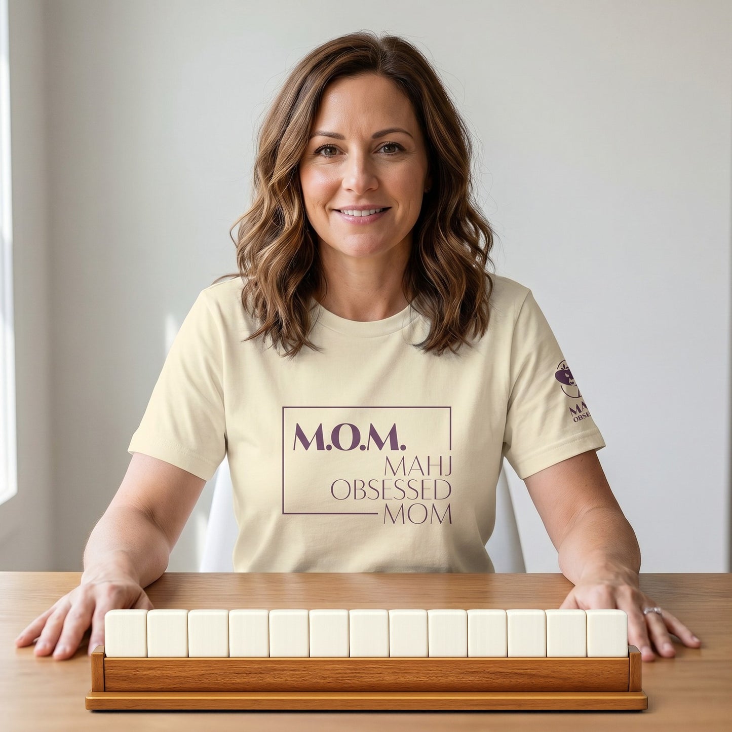 Mahjong t-shirt at game table Natural - Mahj Obsessed [color:natural]