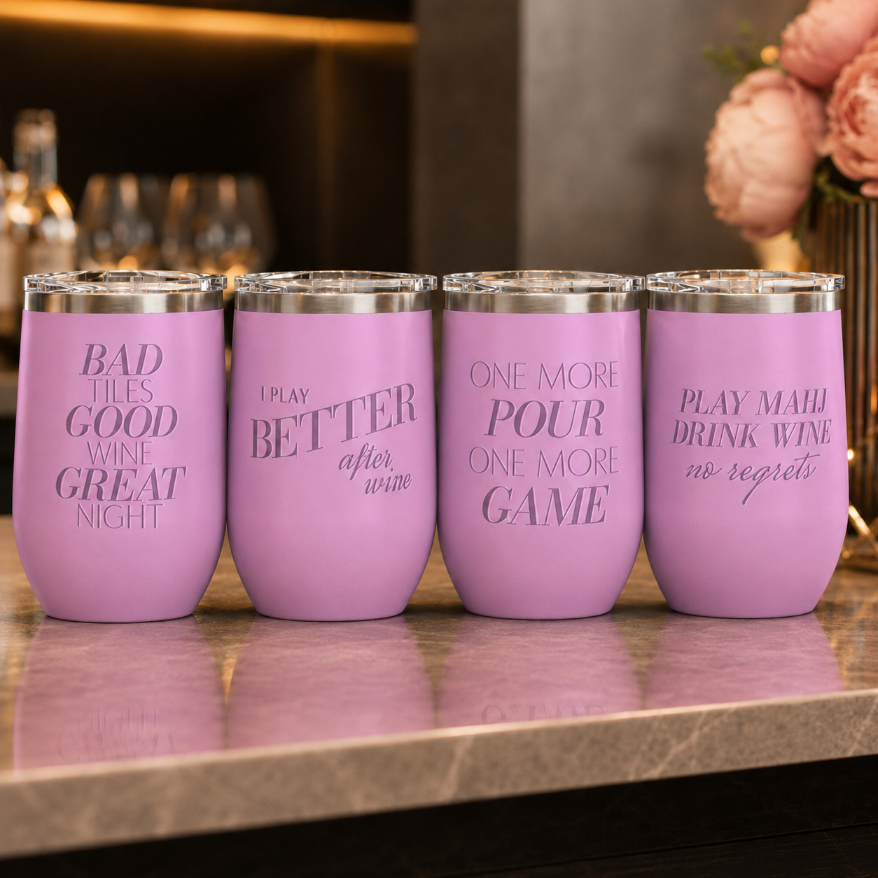 Mahj State of Mind Wine Tumbler Set of 4