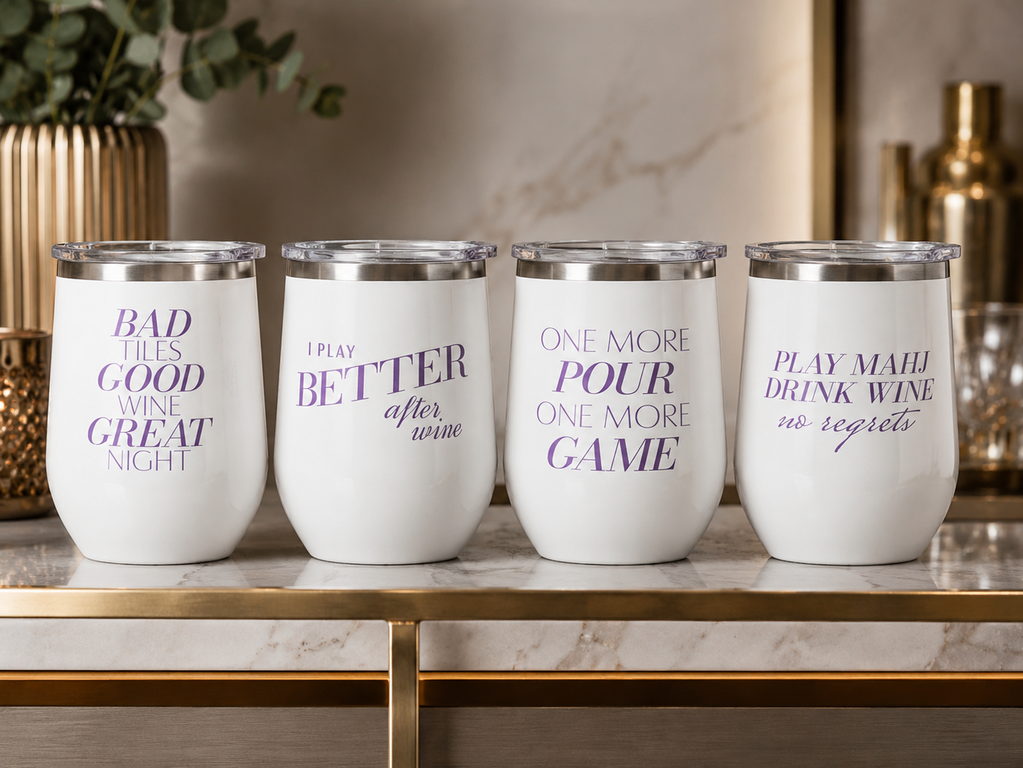 Mahj State of Mind Wine Tumbler Set of 4