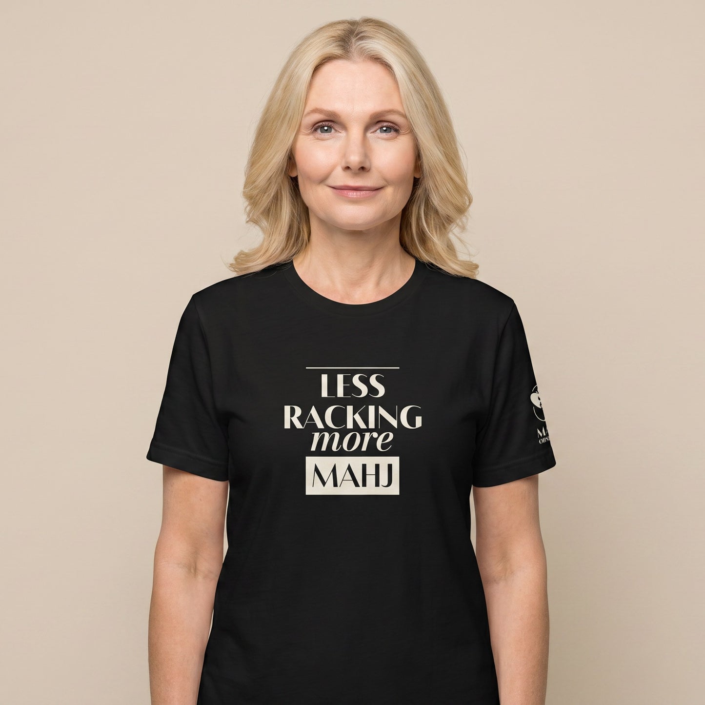 Women's mahjong t-shirt Black front view - Mahj Obsessed [color:black]