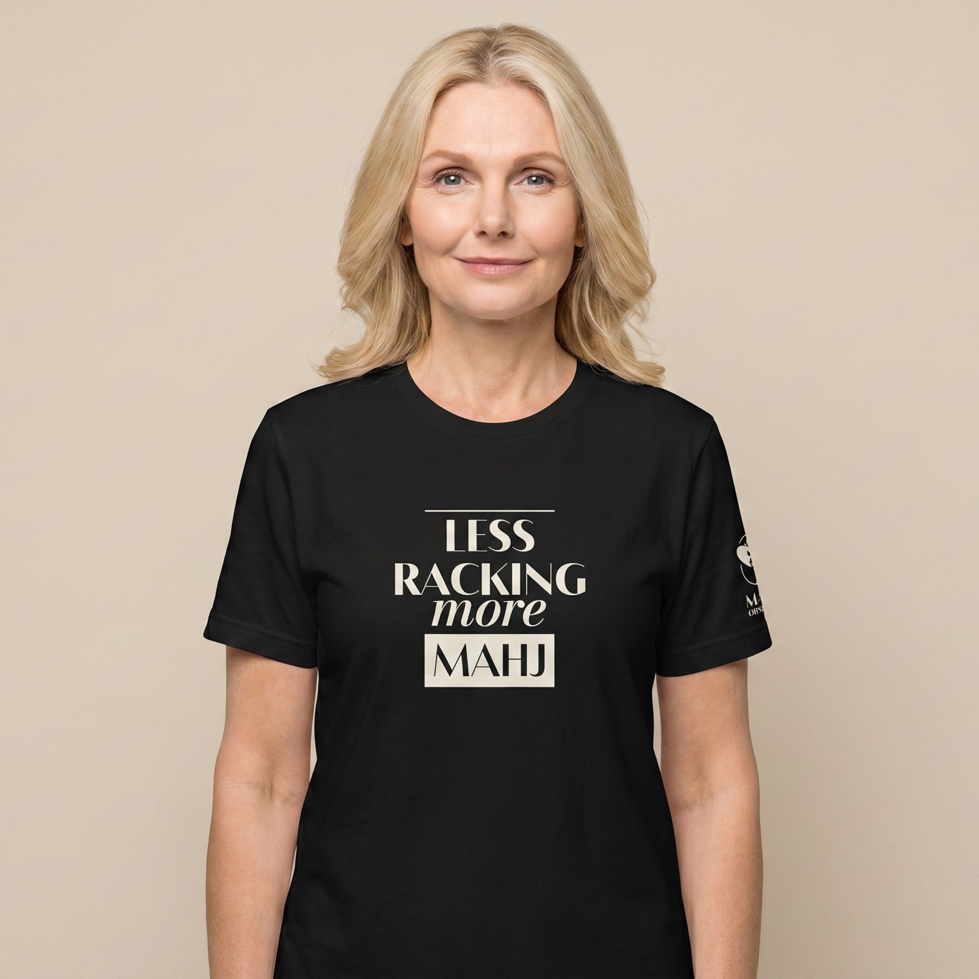 Women's mahjong t-shirt Black front view - Mahj Obsessed [color:black]