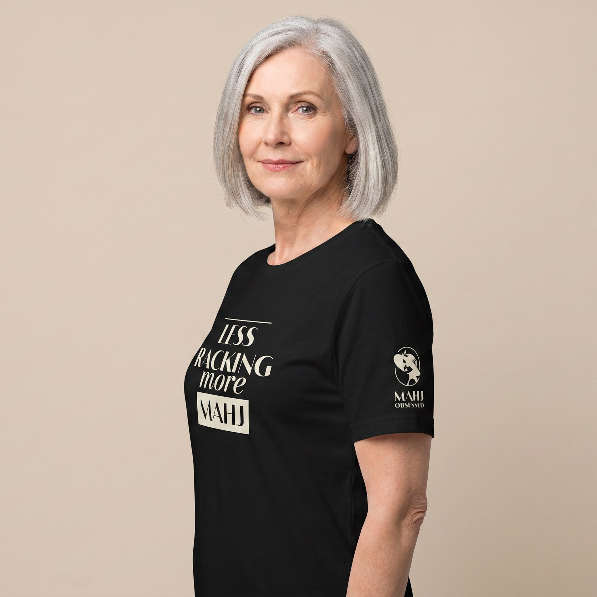 Mahjong tee Black three-quarter view - Mahj Obsessed [color:black]