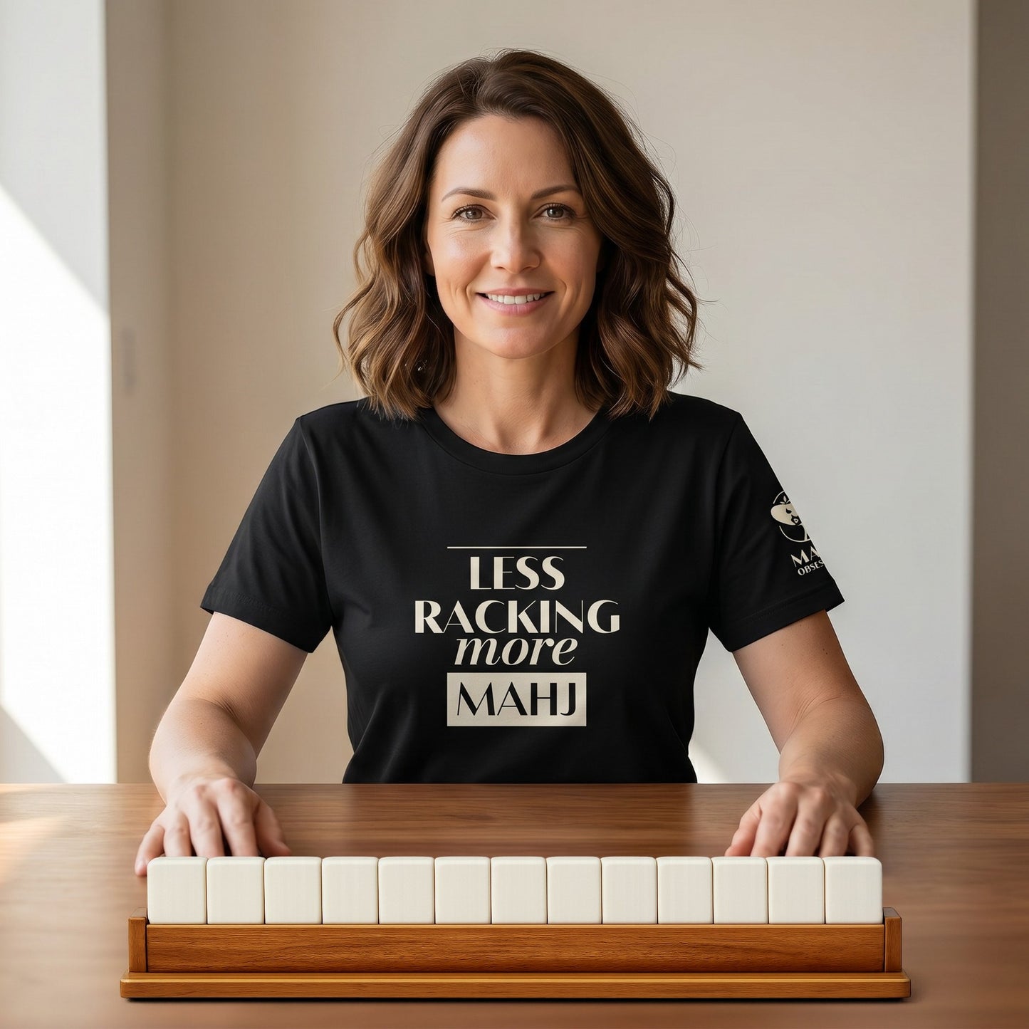 Mahjong t-shirt at game table Black - Mahj Obsessed [color:black]
