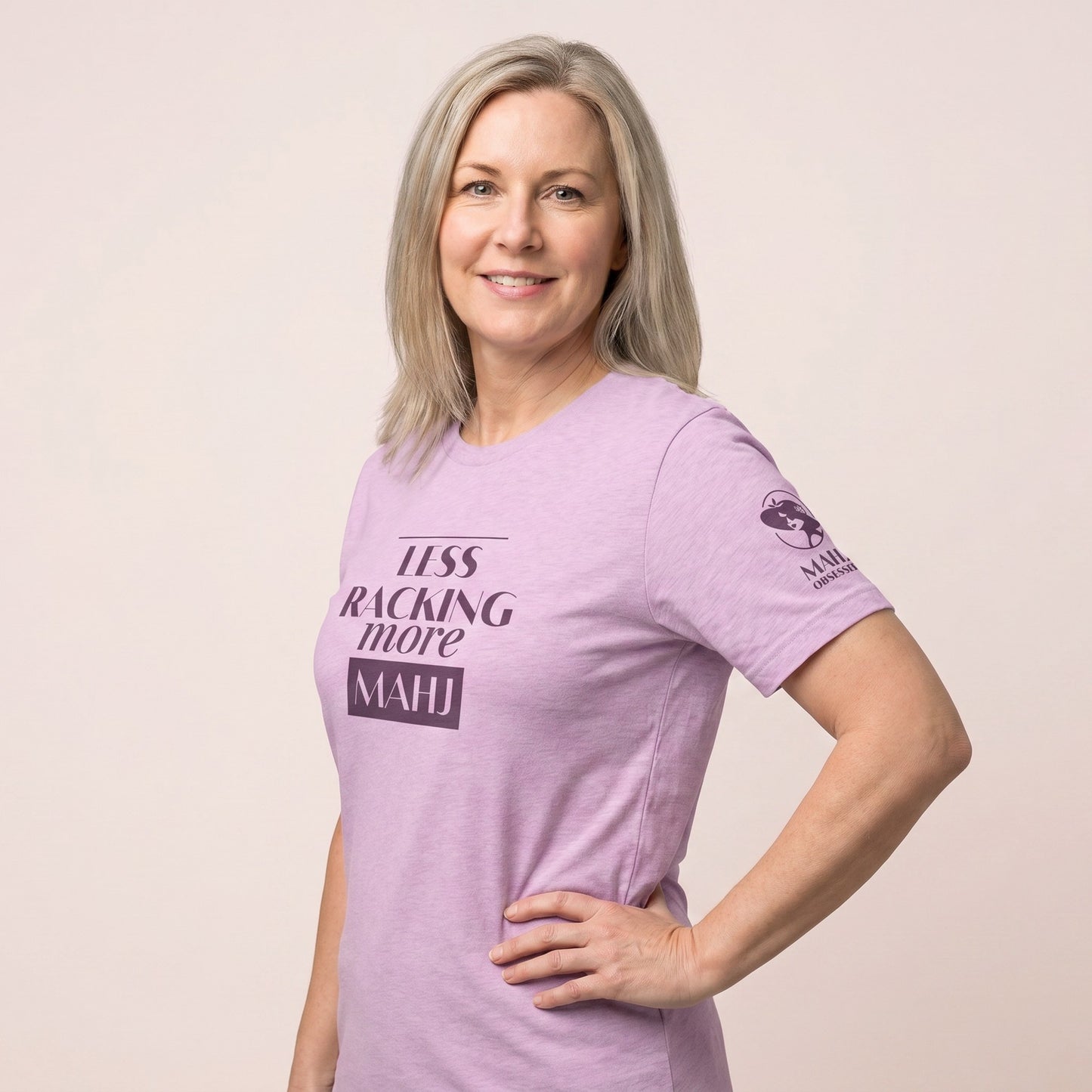 Mahjong tee Lilac three-quarter view - Mahj Obsessed [color:lilac]