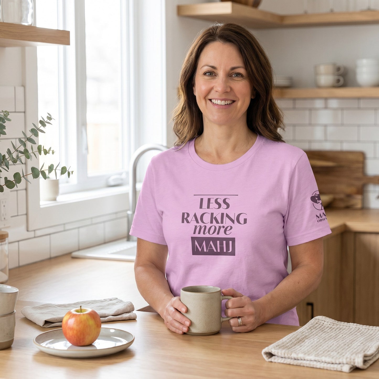 Woman wearing mahjong t-shirt Lilac - Mahj Obsessed [color:lilac]