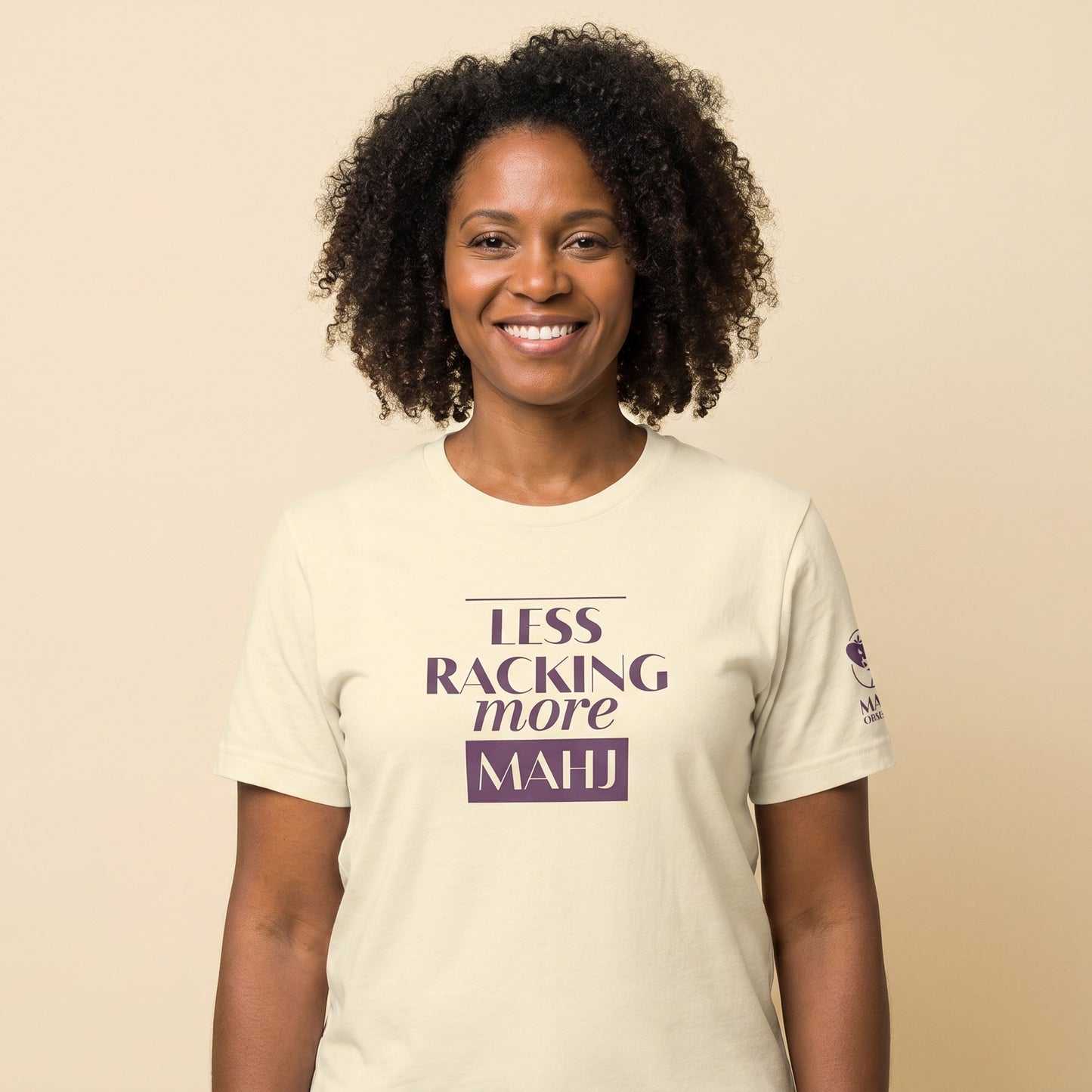 Women's mahjong t-shirt Natural front view - Mahj Obsessed [color:natural]
