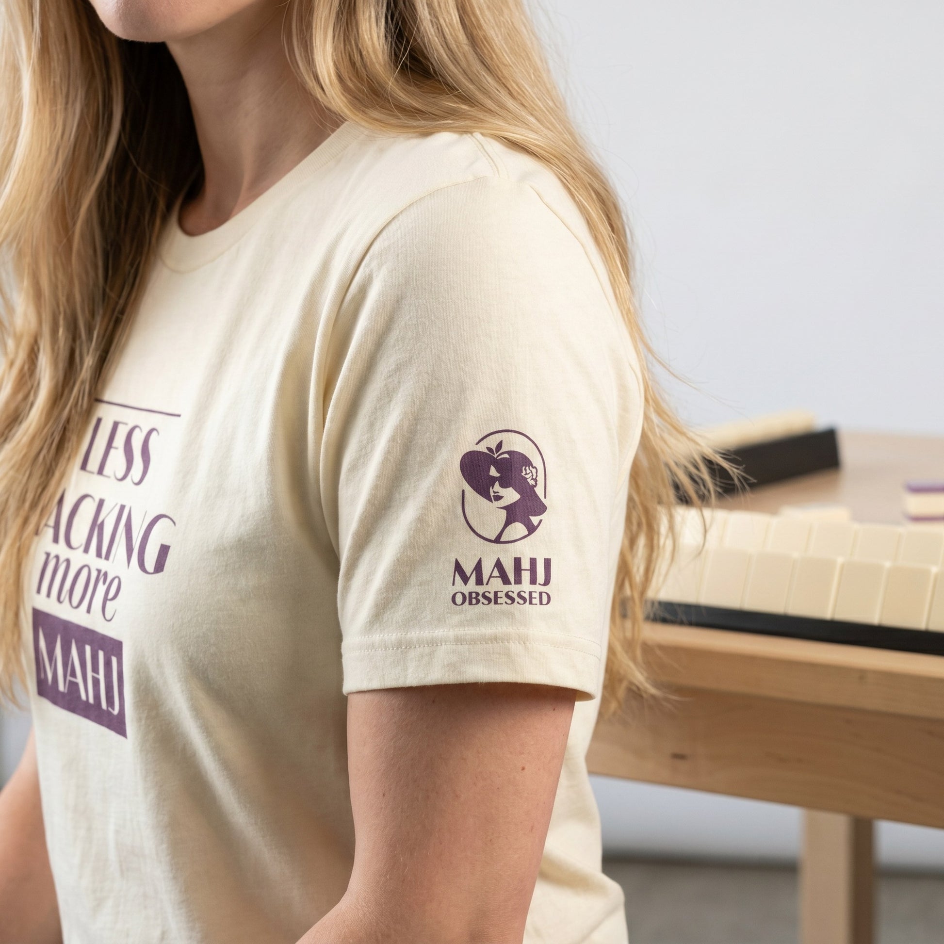 Mahjong t-shirt sleeve detail Natural - Mahj Obsessed [color:natural]