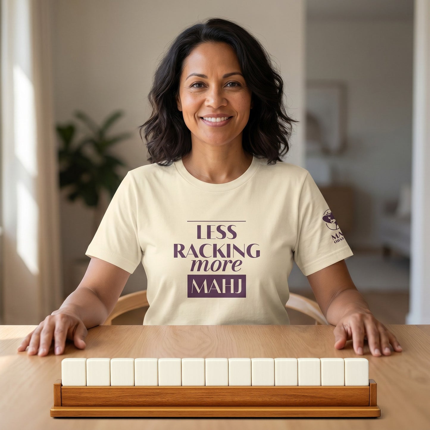 Mahjong t-shirt at game table Natural - Mahj Obsessed [color:natural]