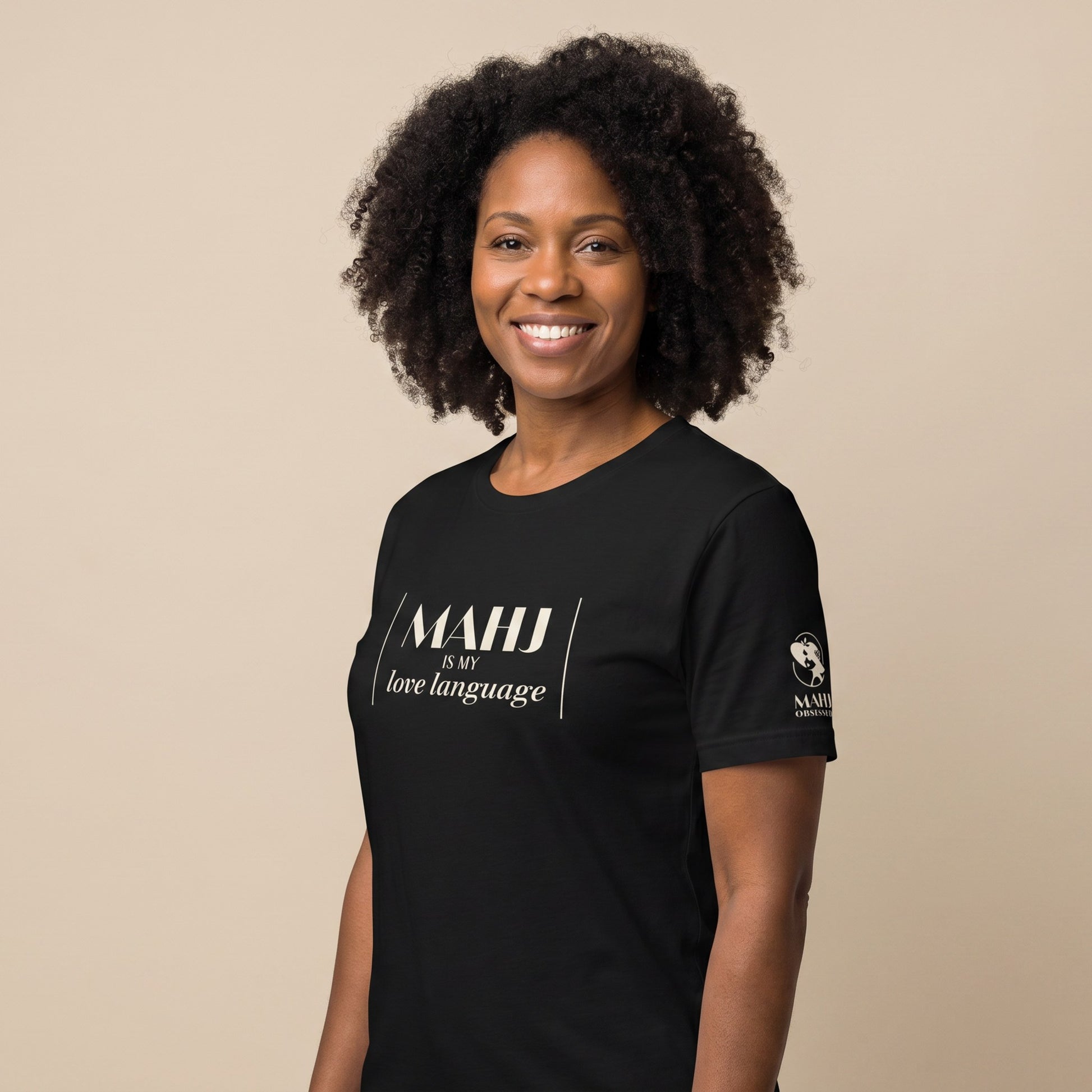 Mahjong tee Black three-quarter view - Mahj Obsessed [color:black]