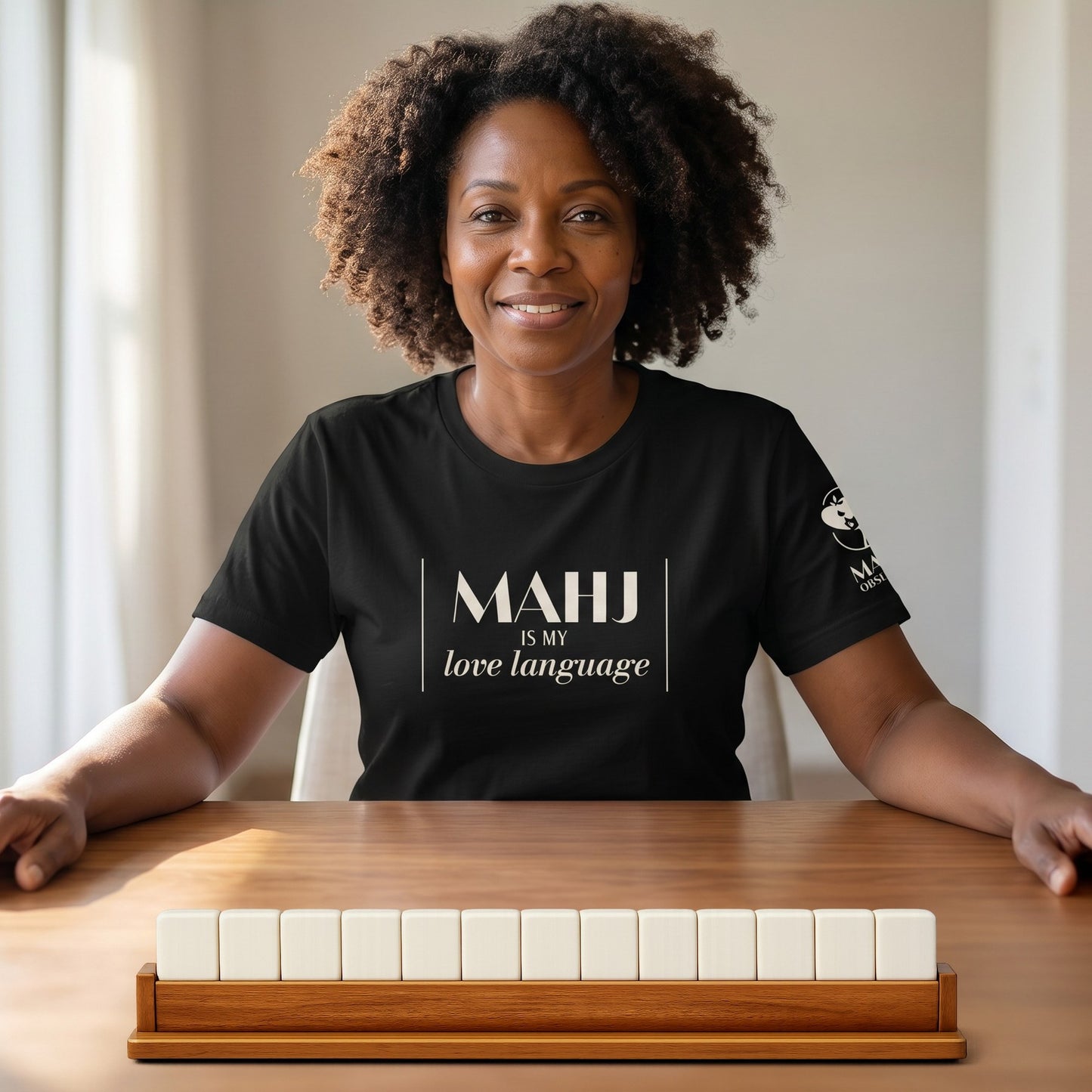 Mahjong t-shirt at game table Black - Mahj Obsessed [color:black]
