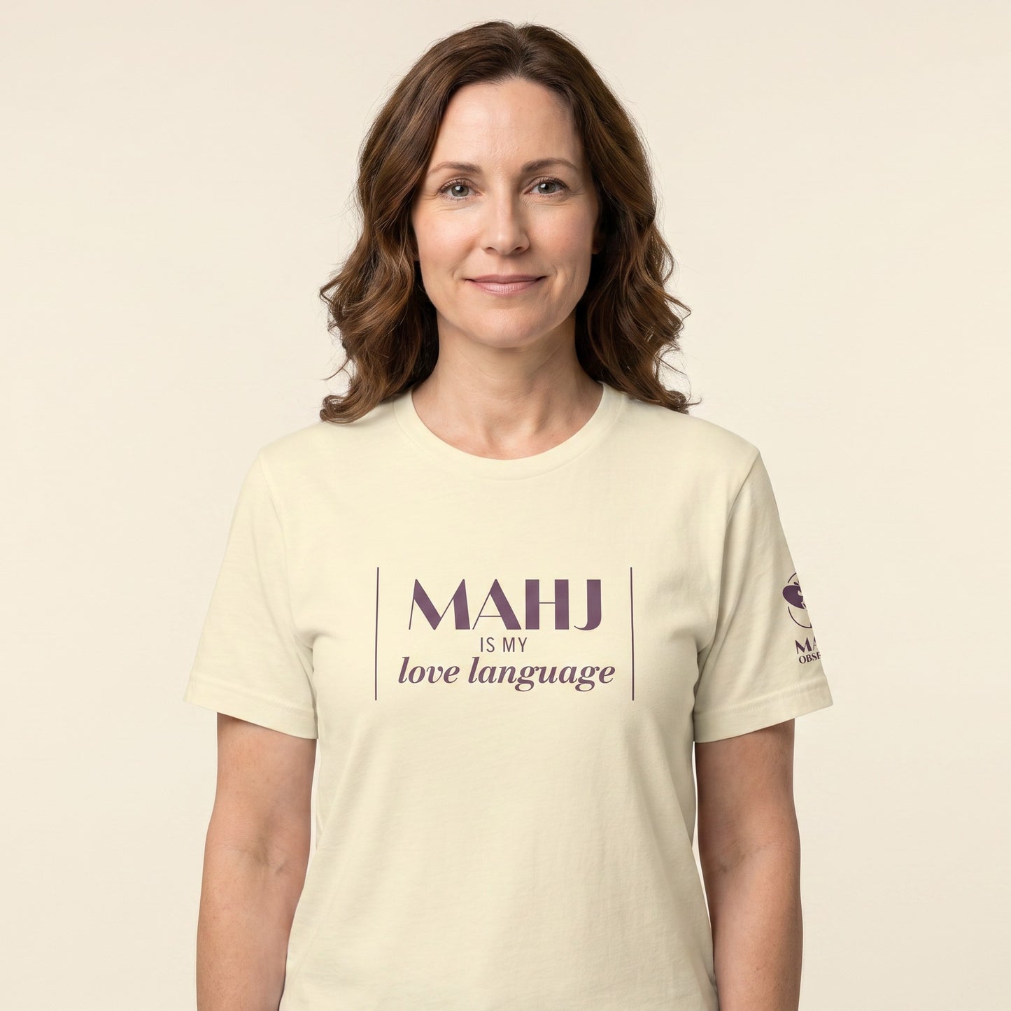 Women's mahjong t-shirt Natural front view - Mahj Obsessed [color:natural]