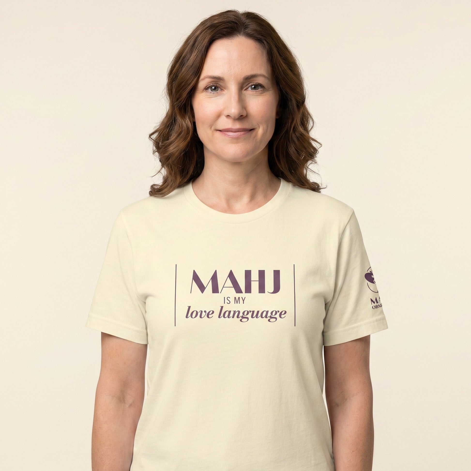 Women's mahjong t-shirt Natural front view - Mahj Obsessed [color:natural]