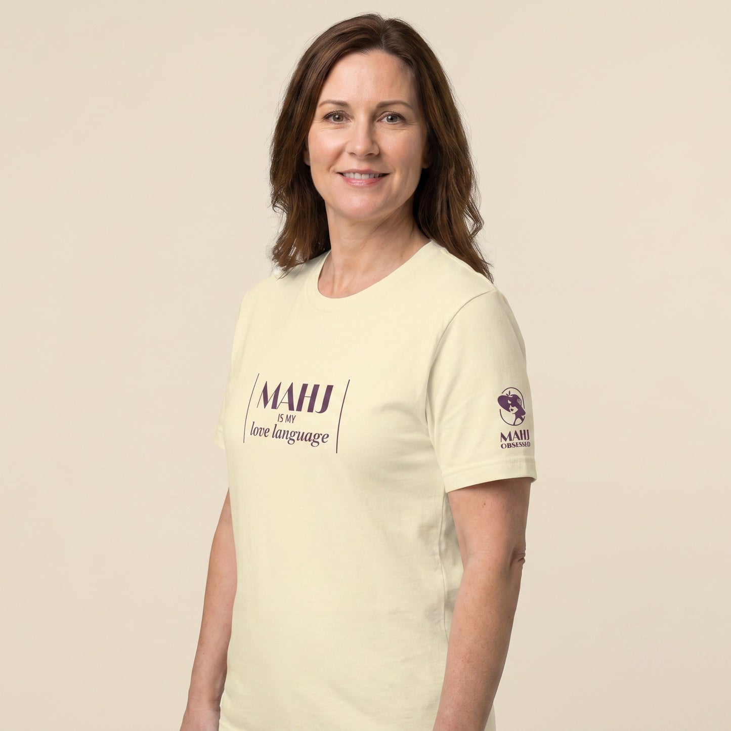 Mahjong tee Natural three-quarter view - Mahj Obsessed [color:natural]
