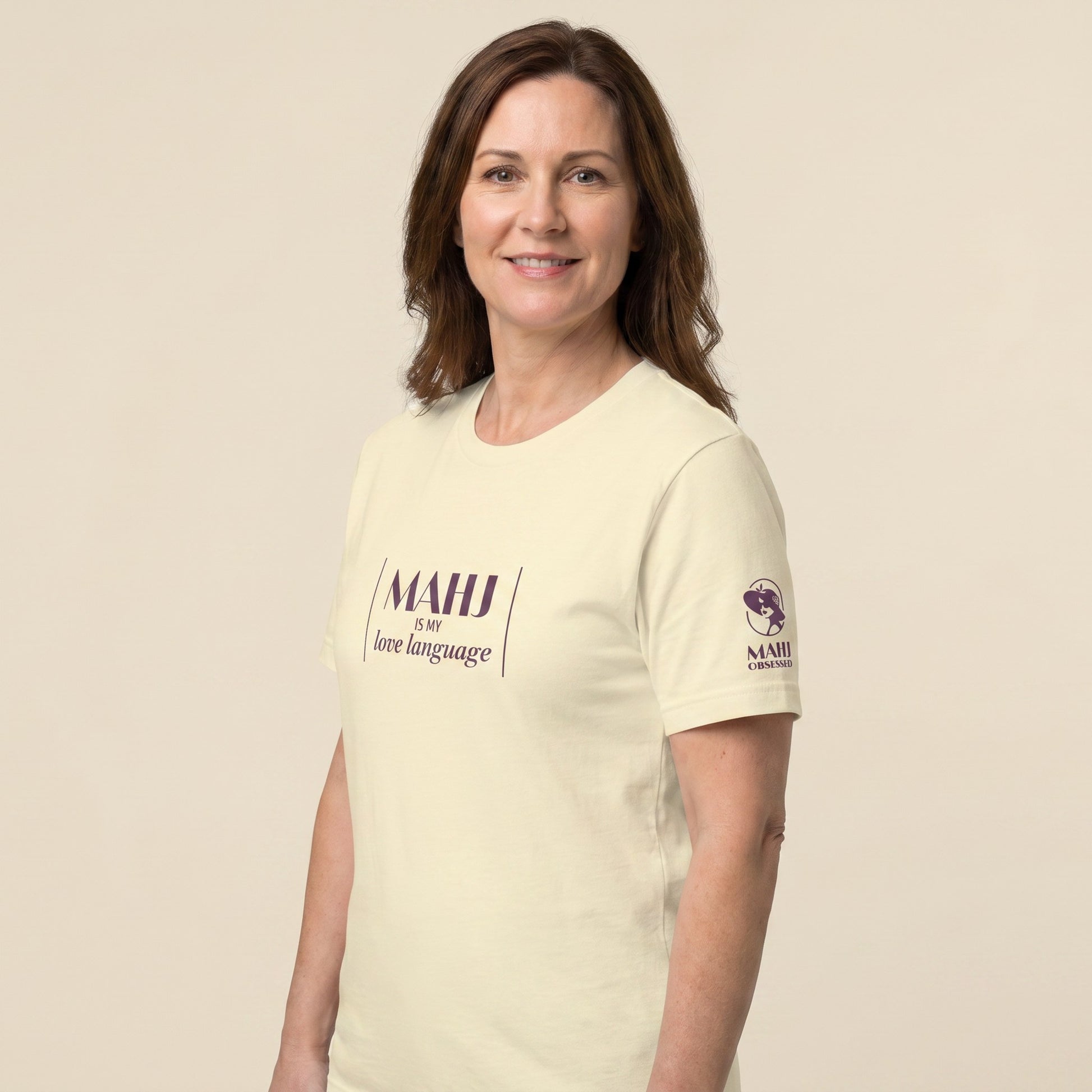 Mahjong tee Natural three-quarter view - Mahj Obsessed [color:natural]