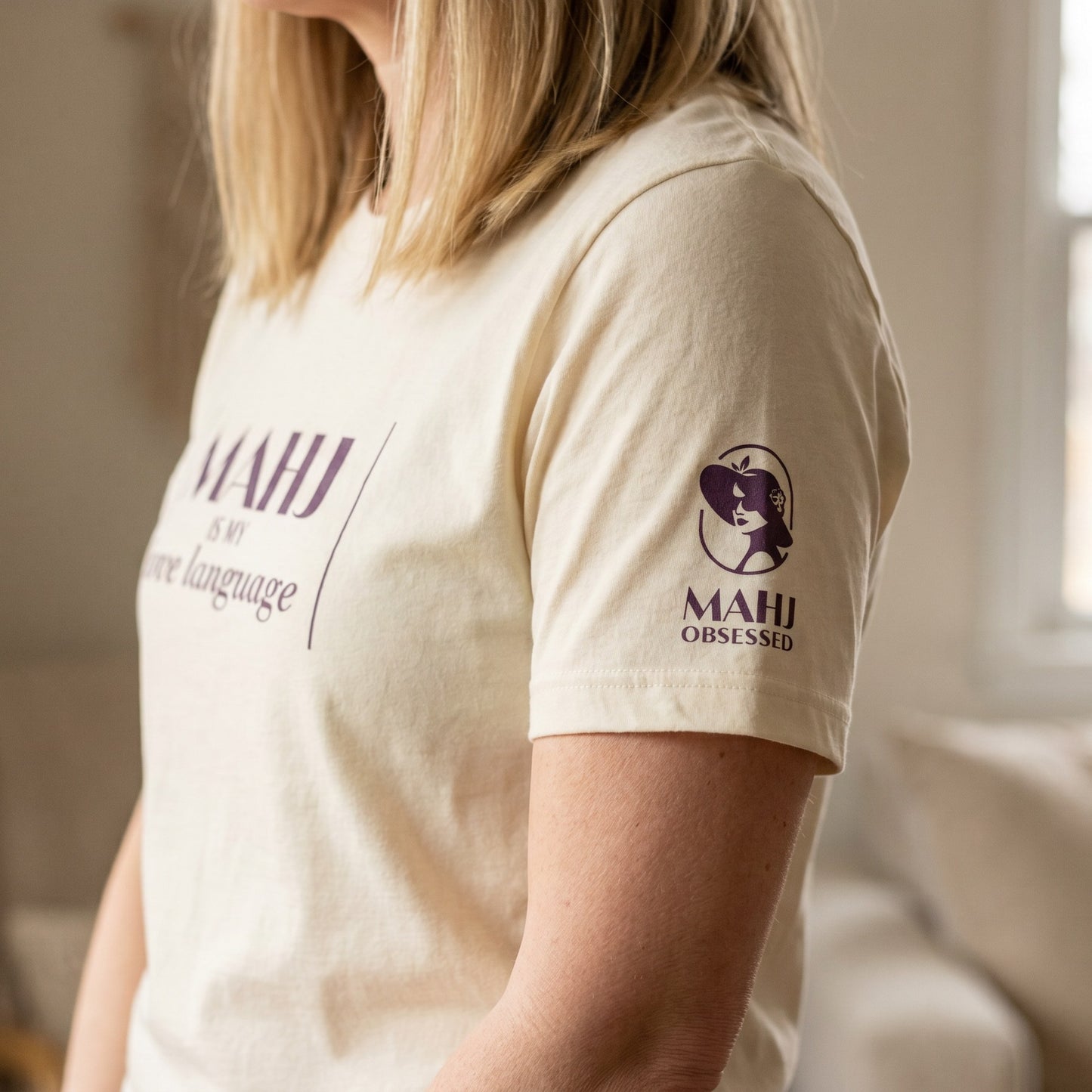 Mahjong t-shirt sleeve detail Natural - Mahj Obsessed [color:natural]
