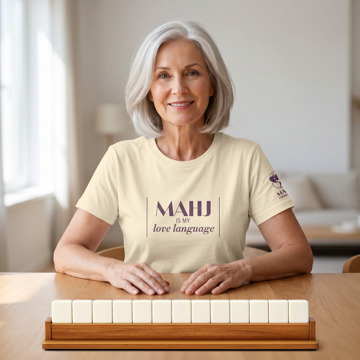 Mahjong t-shirt at game table Natural - Mahj Obsessed [color:natural]