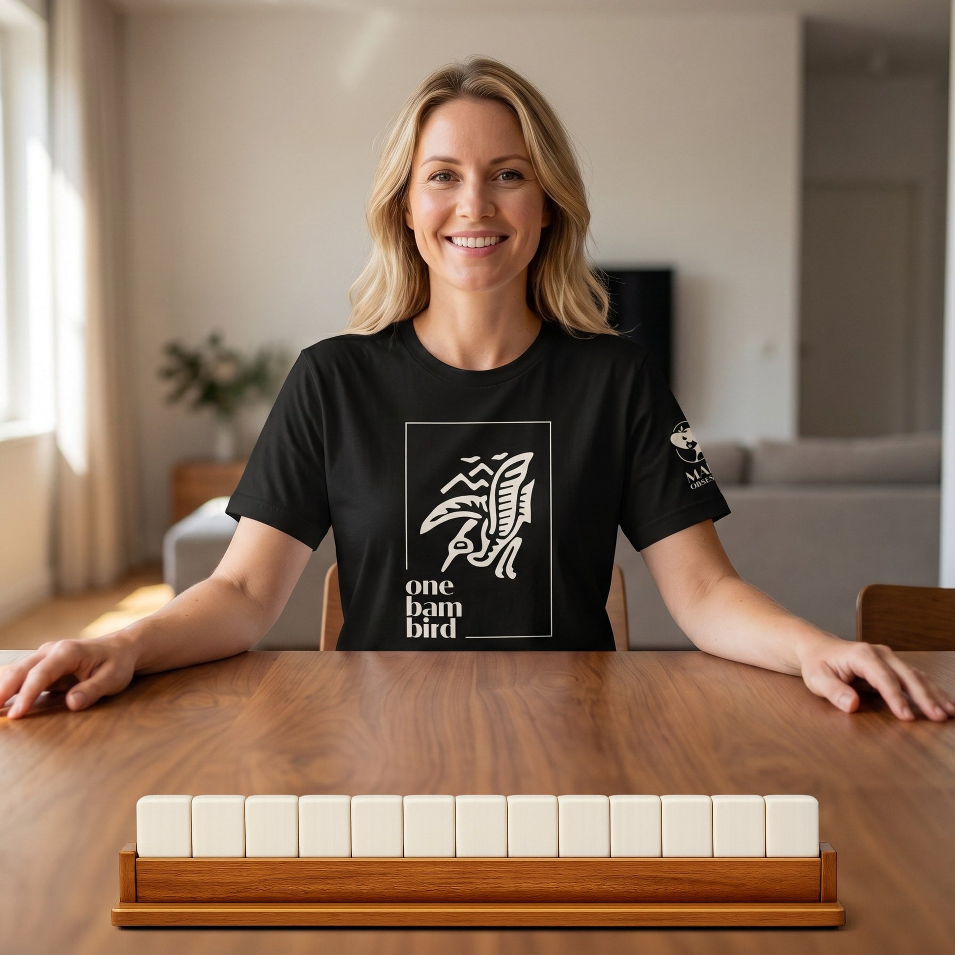 Mahjong t-shirt at game table Black - Mahj Obsessed [color:black]