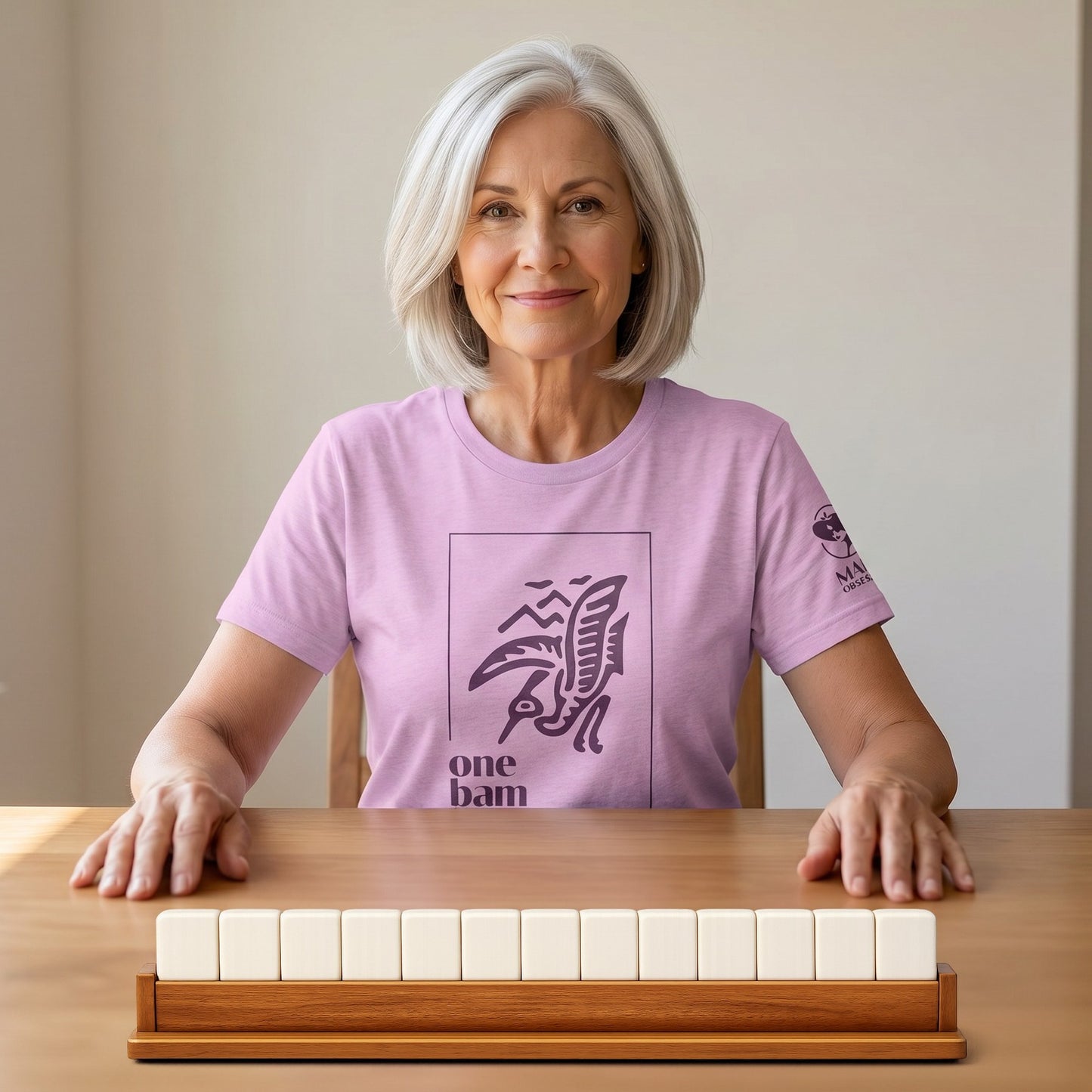 Mahjong t-shirt at game table Lilac - Mahj Obsessed [color:lilac]