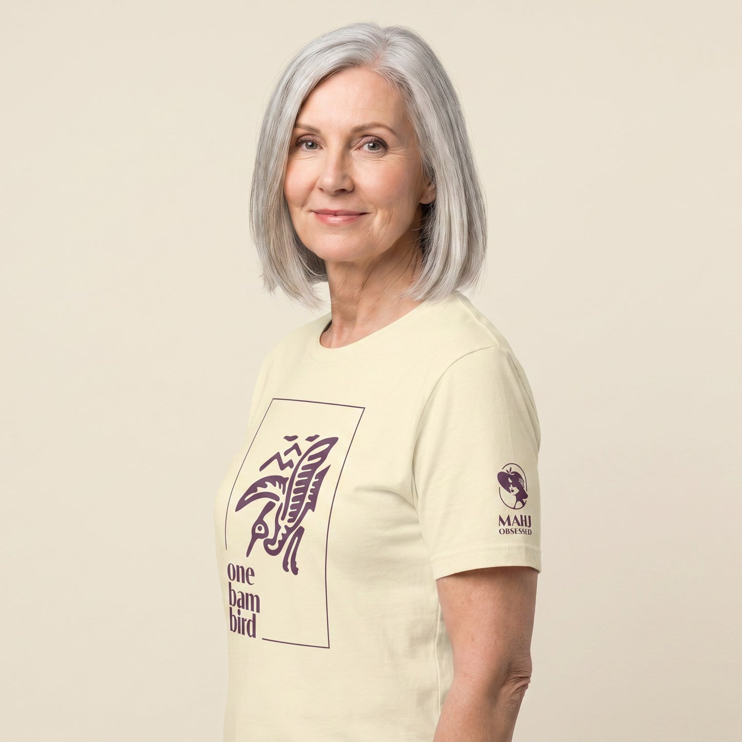 Mahjong tee Natural three-quarter view - Mahj Obsessed [color:natural]
