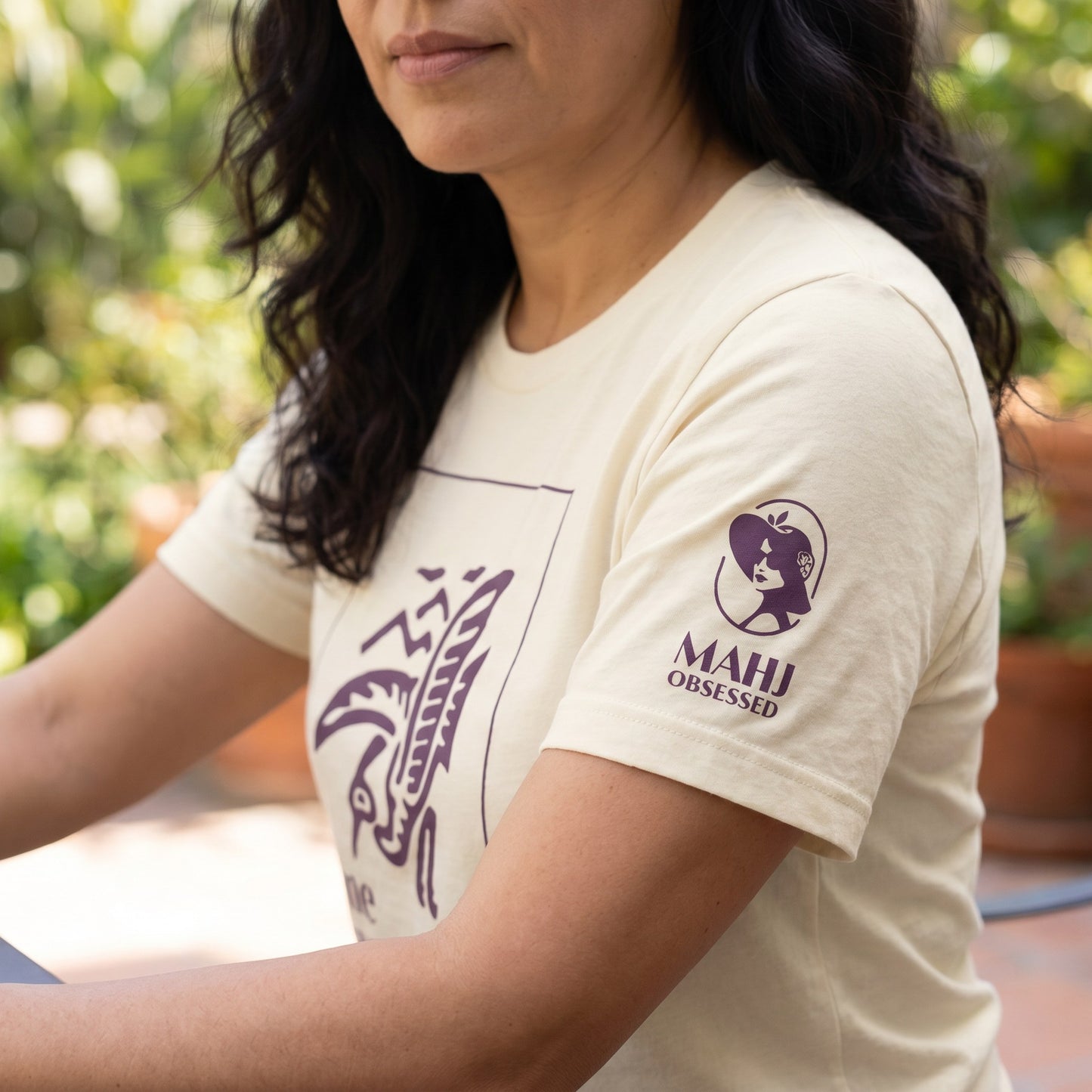 Mahjong t-shirt sleeve detail Natural - Mahj Obsessed [color:natural]