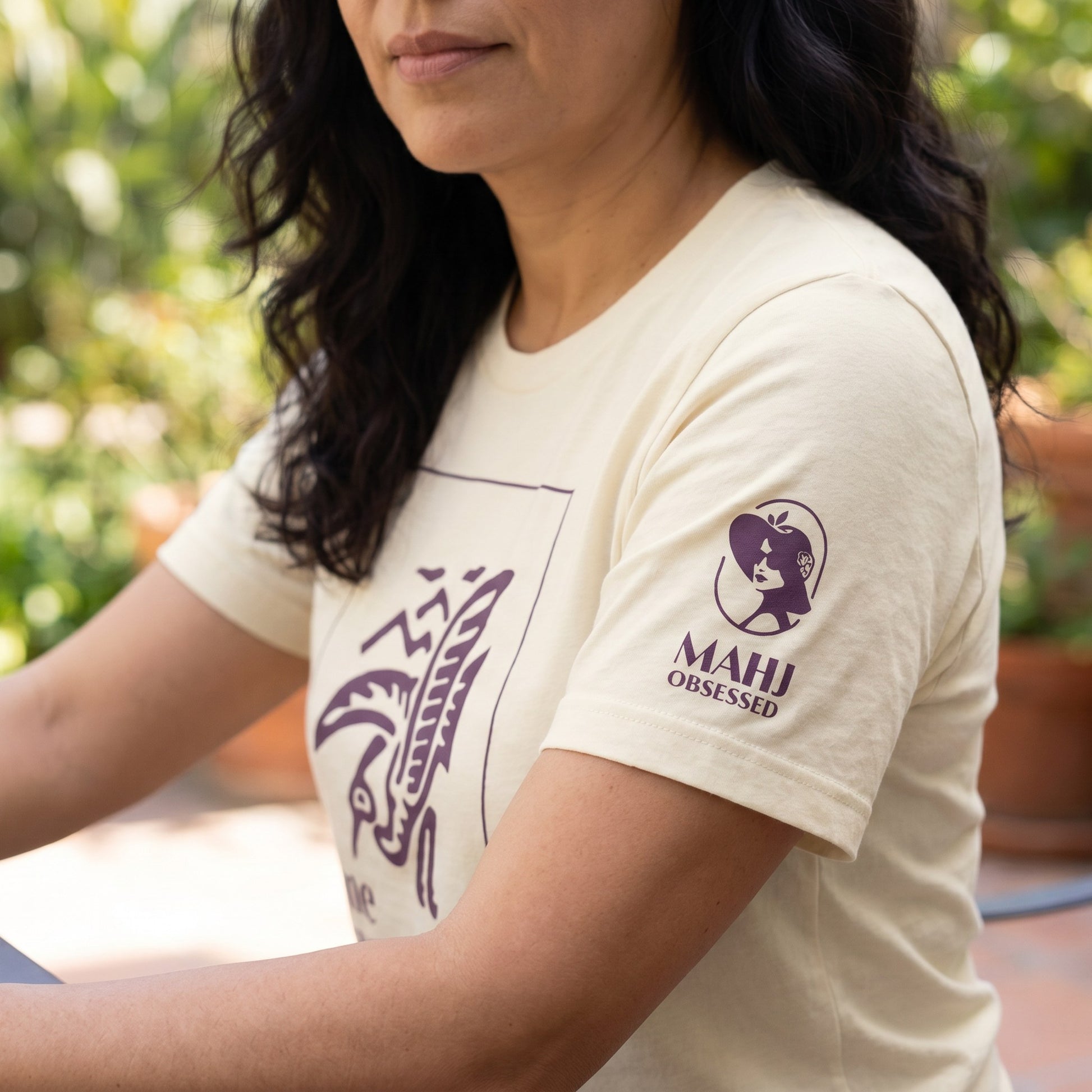 Mahjong t-shirt sleeve detail Natural - Mahj Obsessed [color:natural]