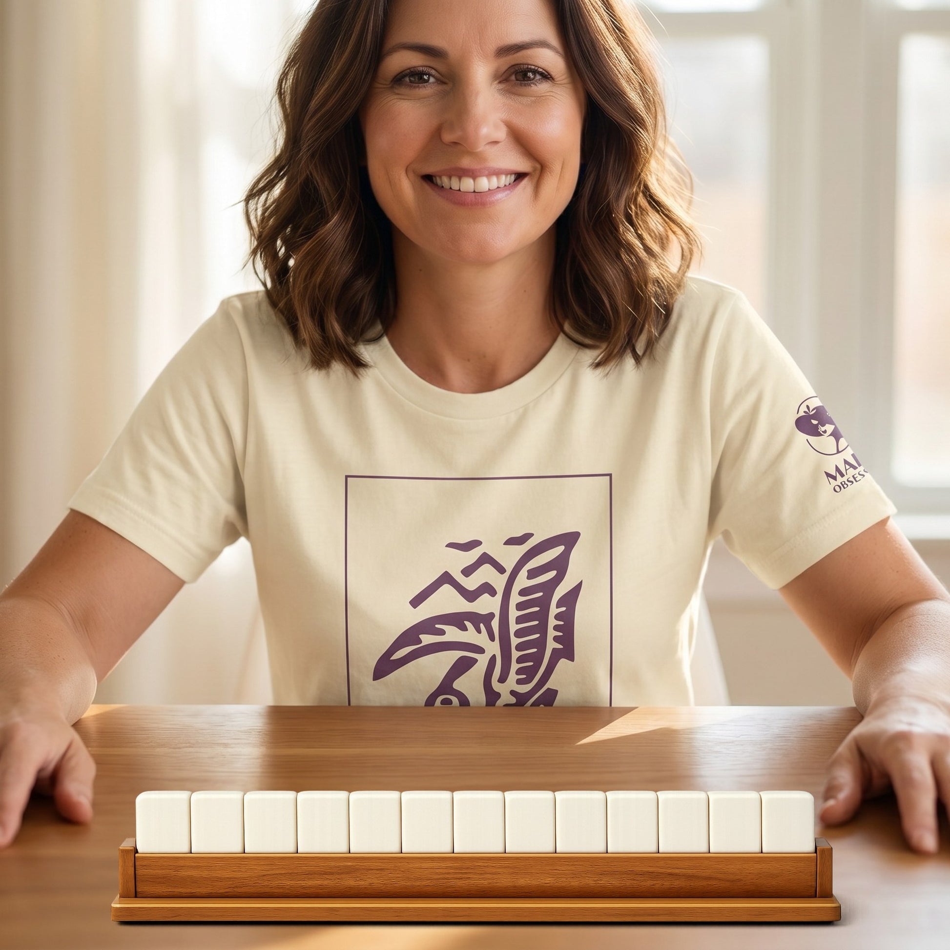 Mahjong t-shirt at game table Natural - Mahj Obsessed [color:natural]