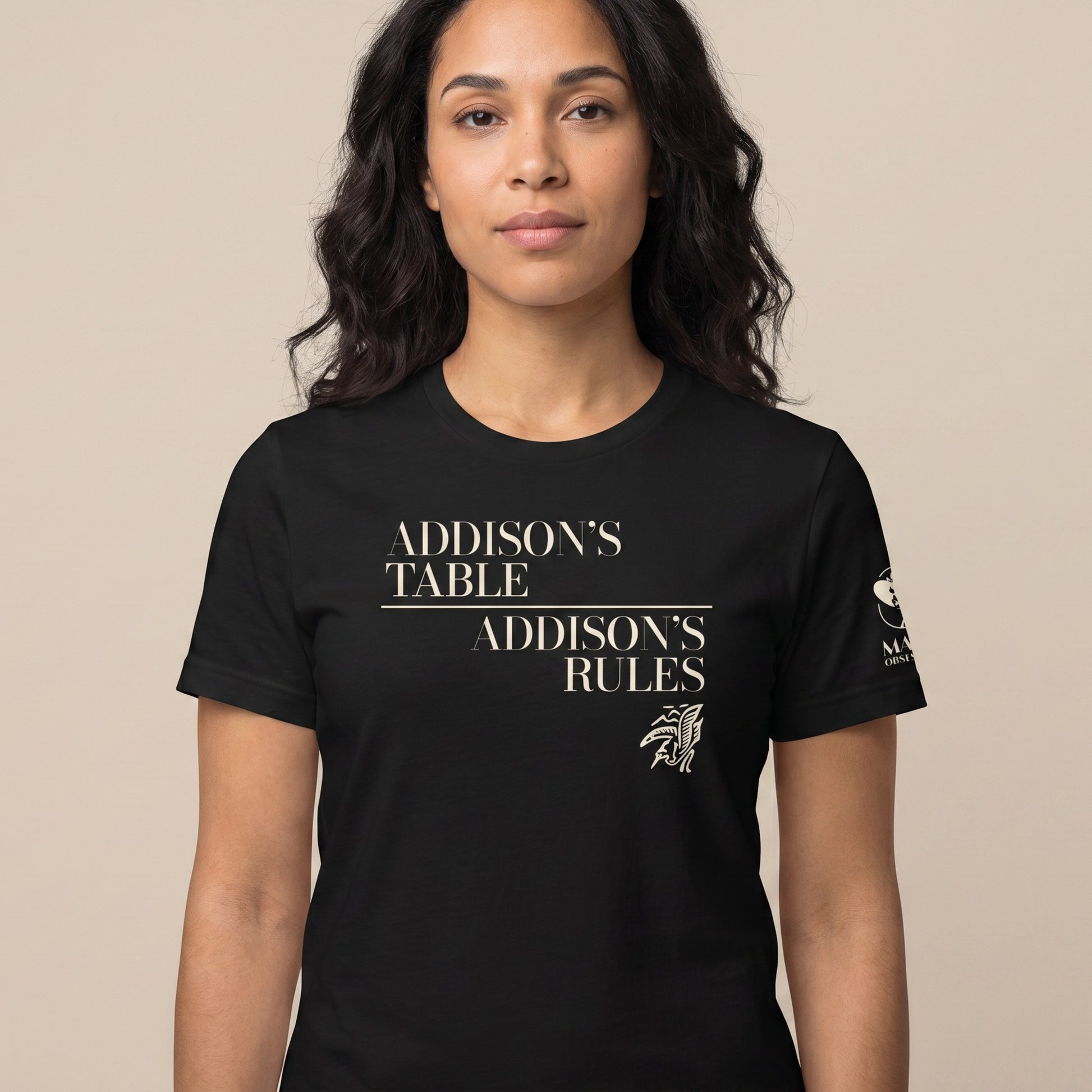 Women's mahjong t-shirt Black front view - Mahj Obsessed [color:black]