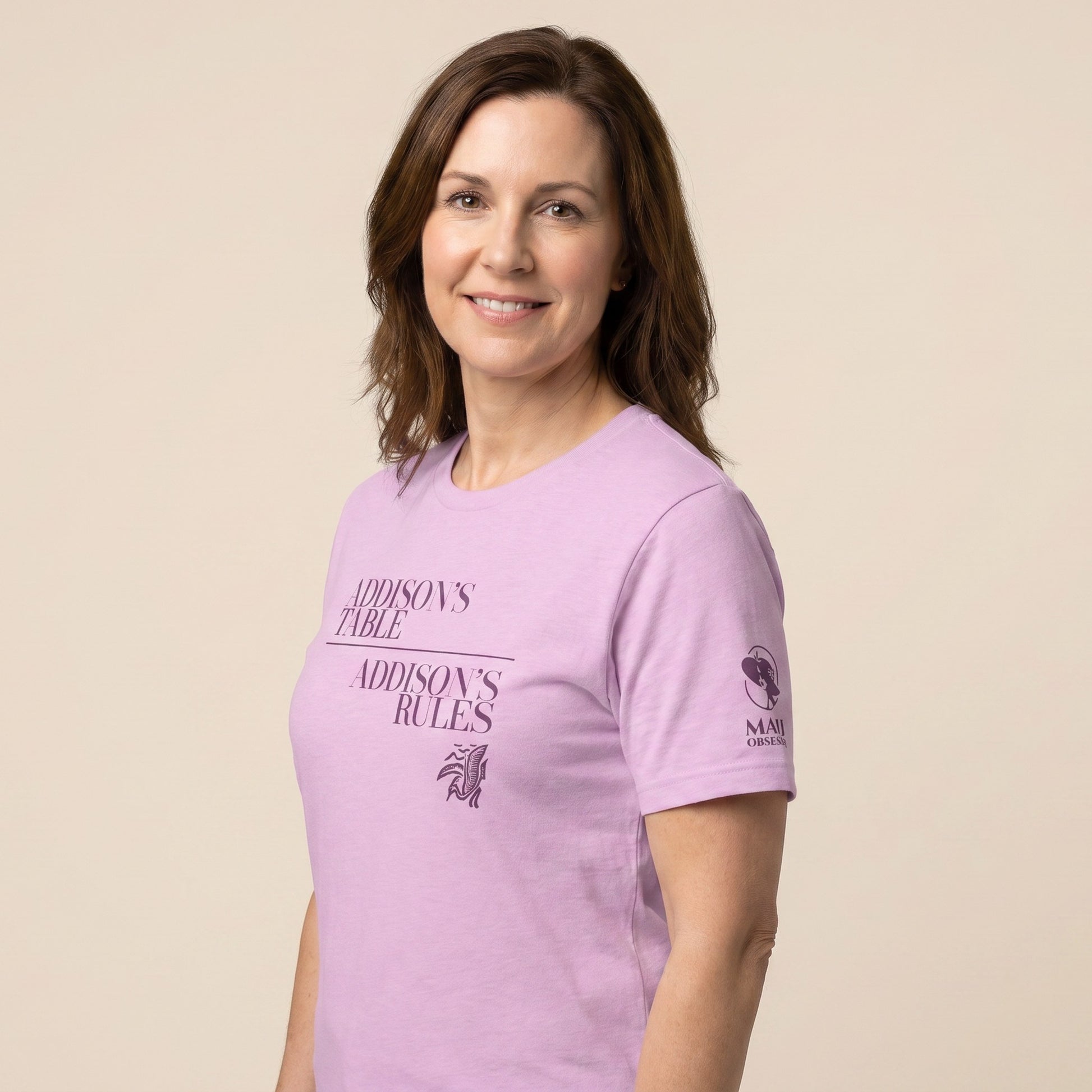 Mahjong tee Lilac three-quarter view - Mahj Obsessed [color:lilac]