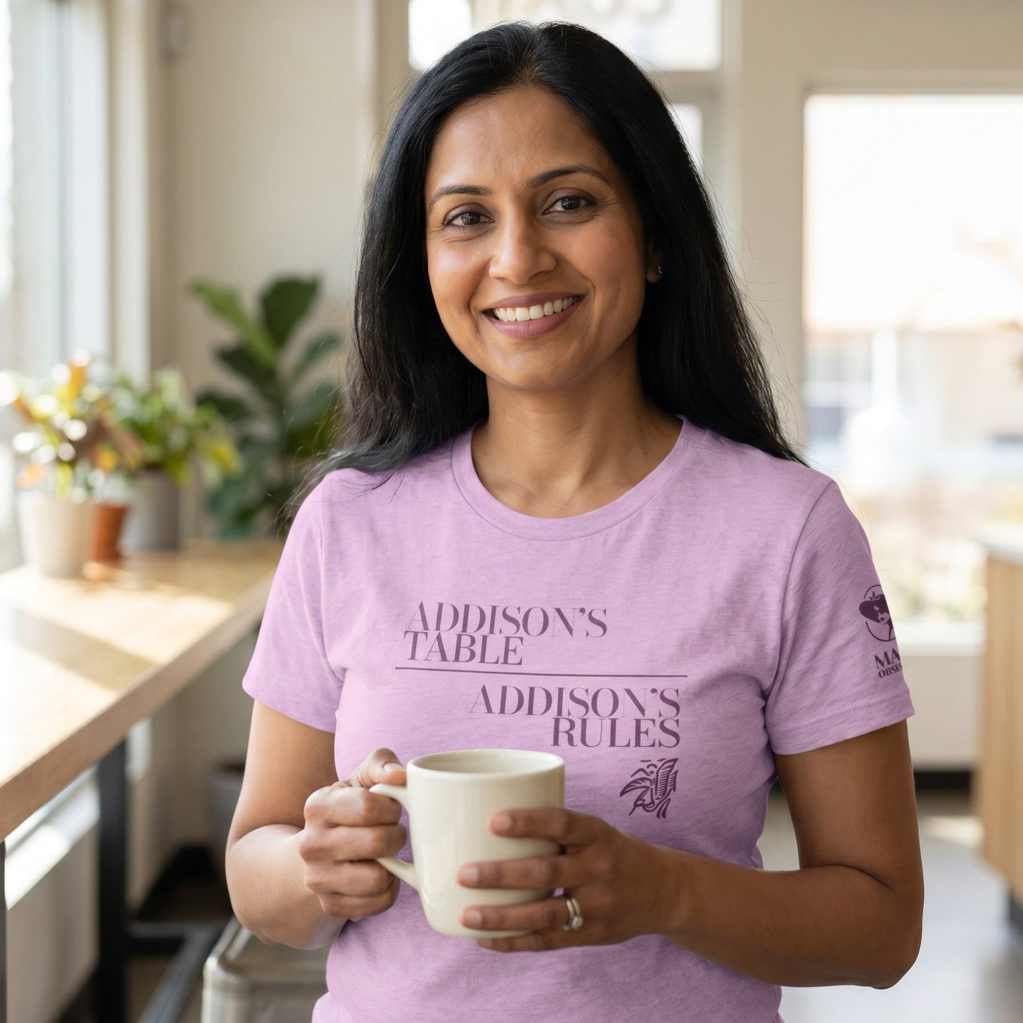 Woman wearing mahjong t-shirt Lilac - Mahj Obsessed [color:lilac]