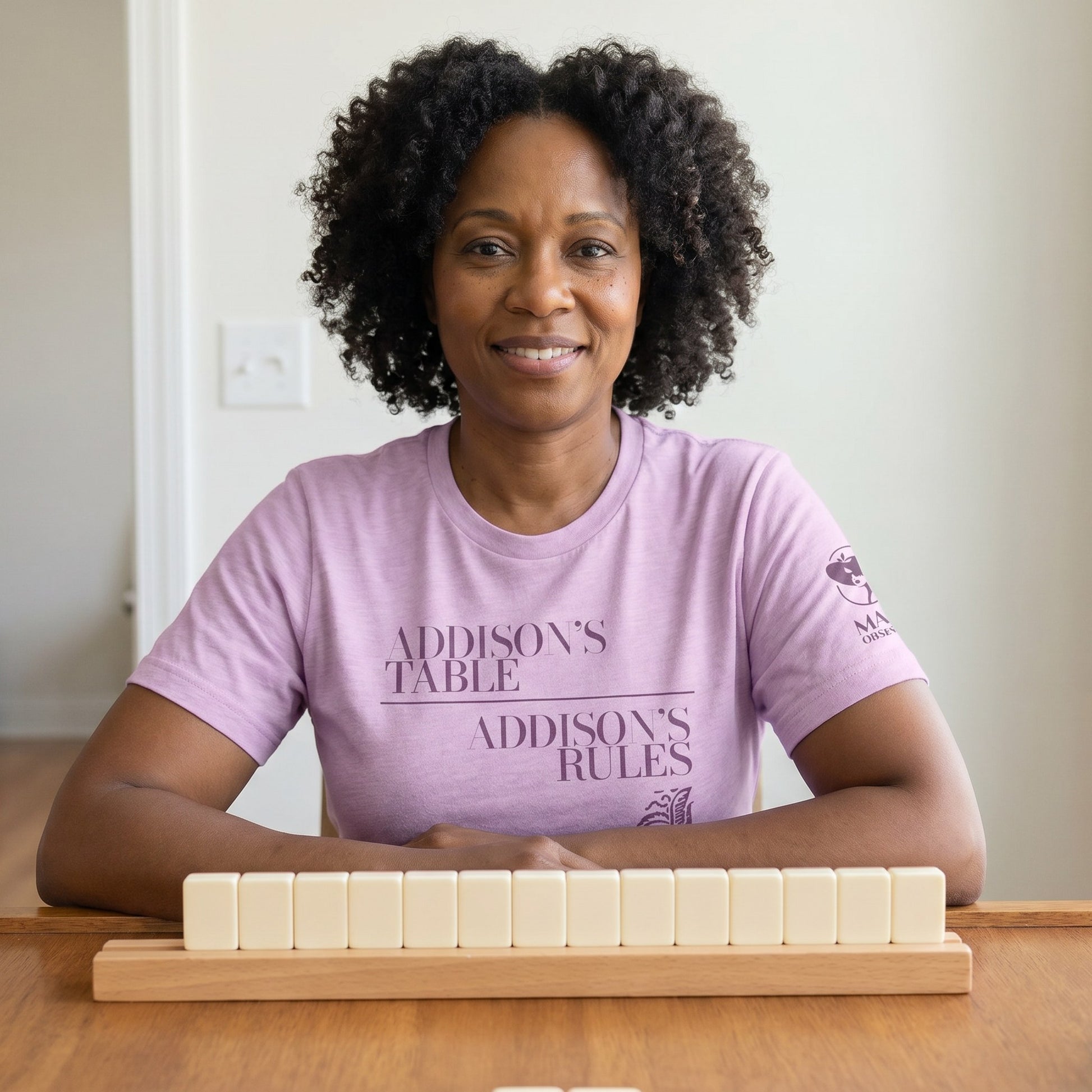 Mahjong t-shirt at game table Lilac - Mahj Obsessed [color:lilac]