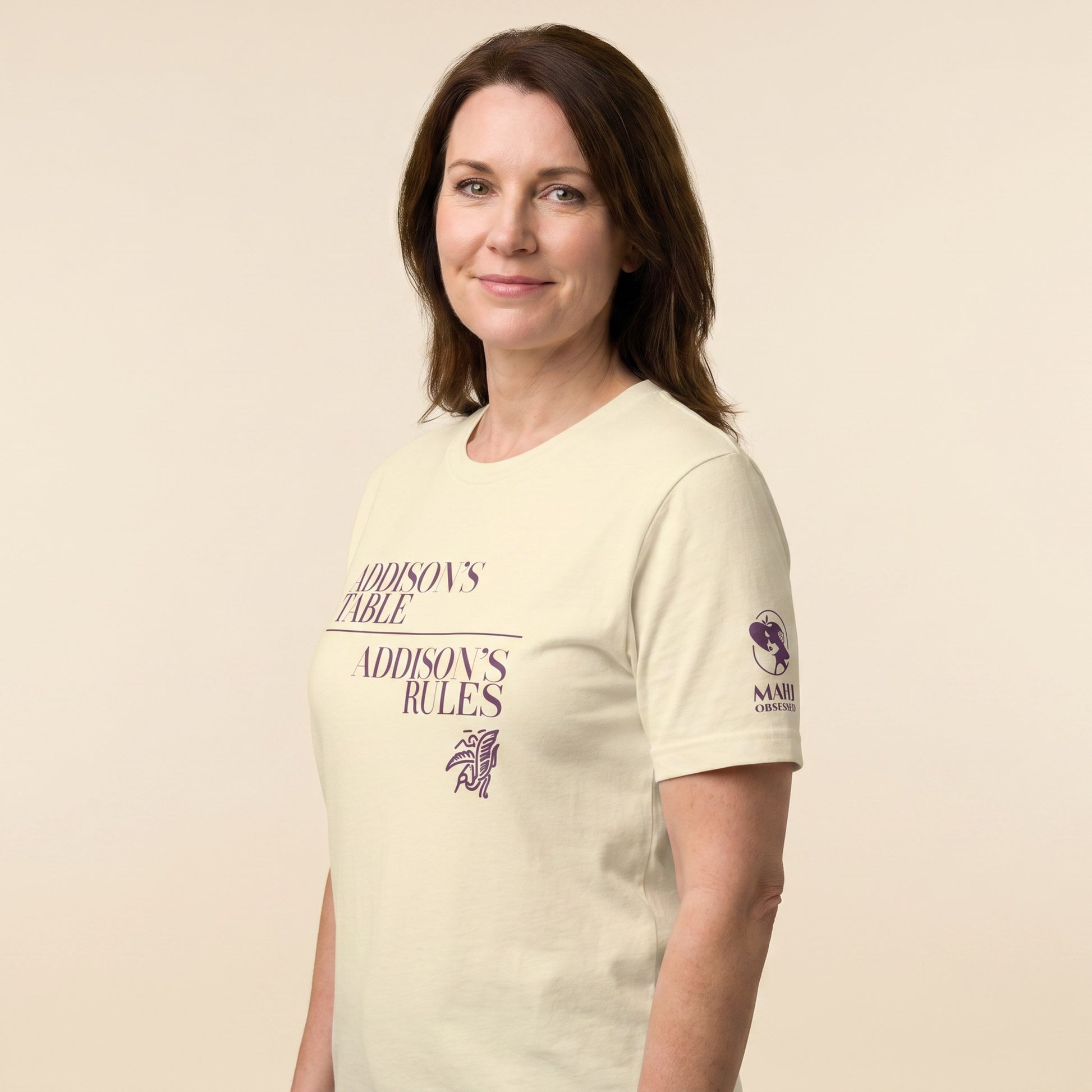 Mahjong tee Natural three-quarter view - Mahj Obsessed [color:natural]